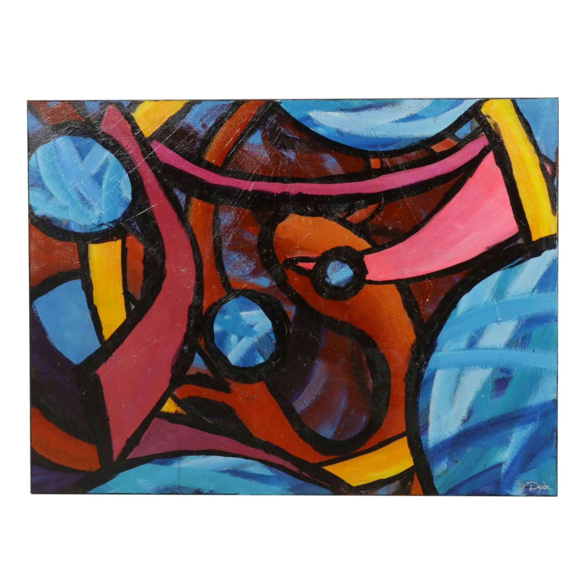 Joe Dixon Abstract Expressionist Cool-Toned Acrylic Painting, Circa 2020