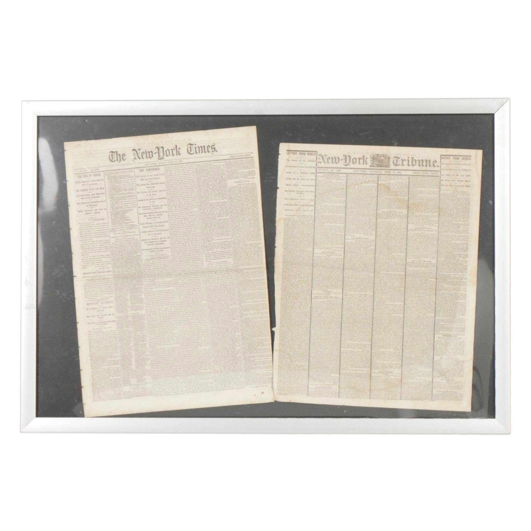 New York Times & New York Tribune Newspaper Articles Announcing End of Civil War