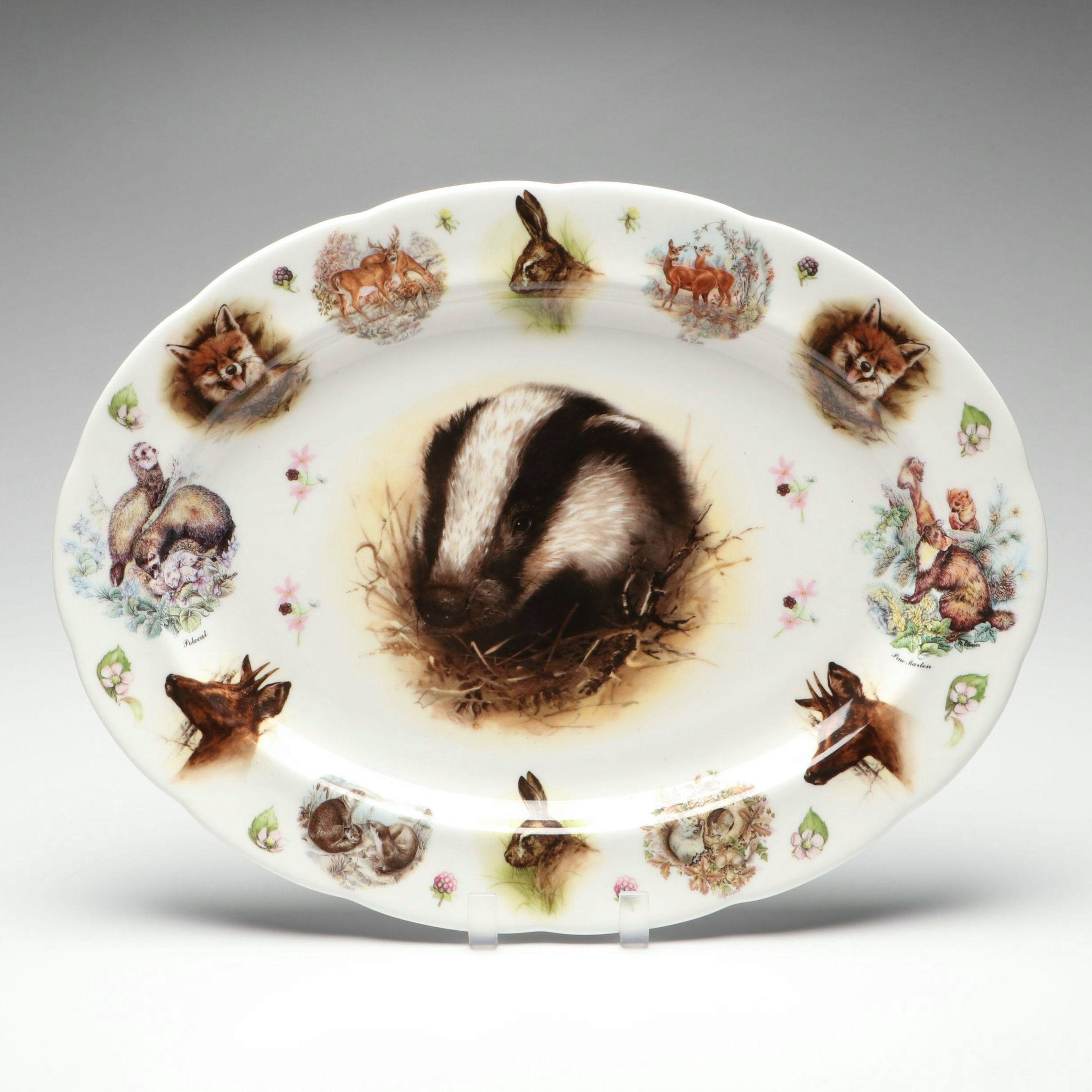 English Bone China Woodland Animal Platter, Late 20th Century