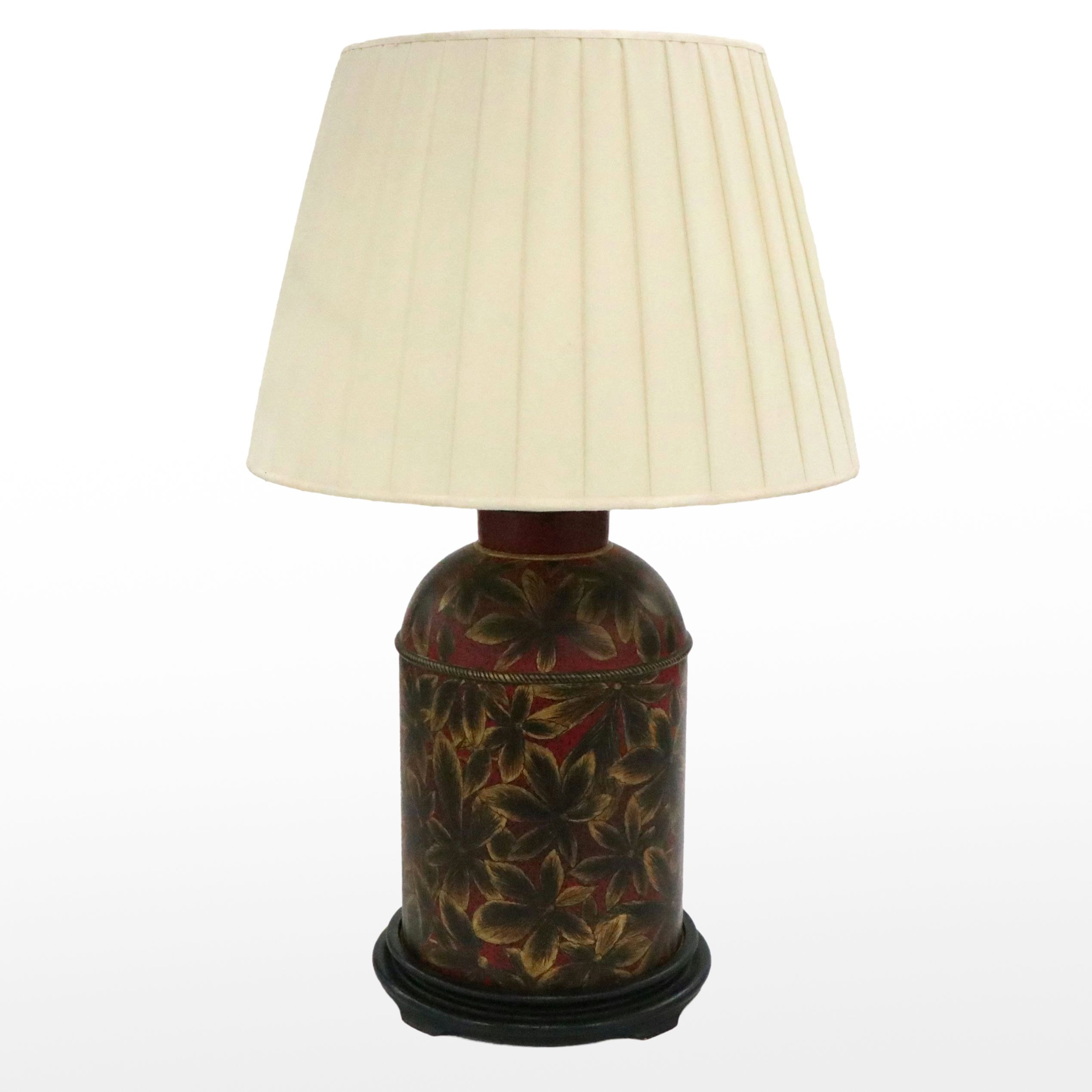 Hand-Painted Toleware Table Lamp with Pleated Shade