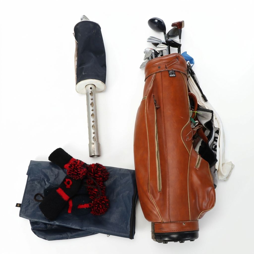 Collection of Golf Clubs, Leather Golf Bag, and More Golfing Equipment