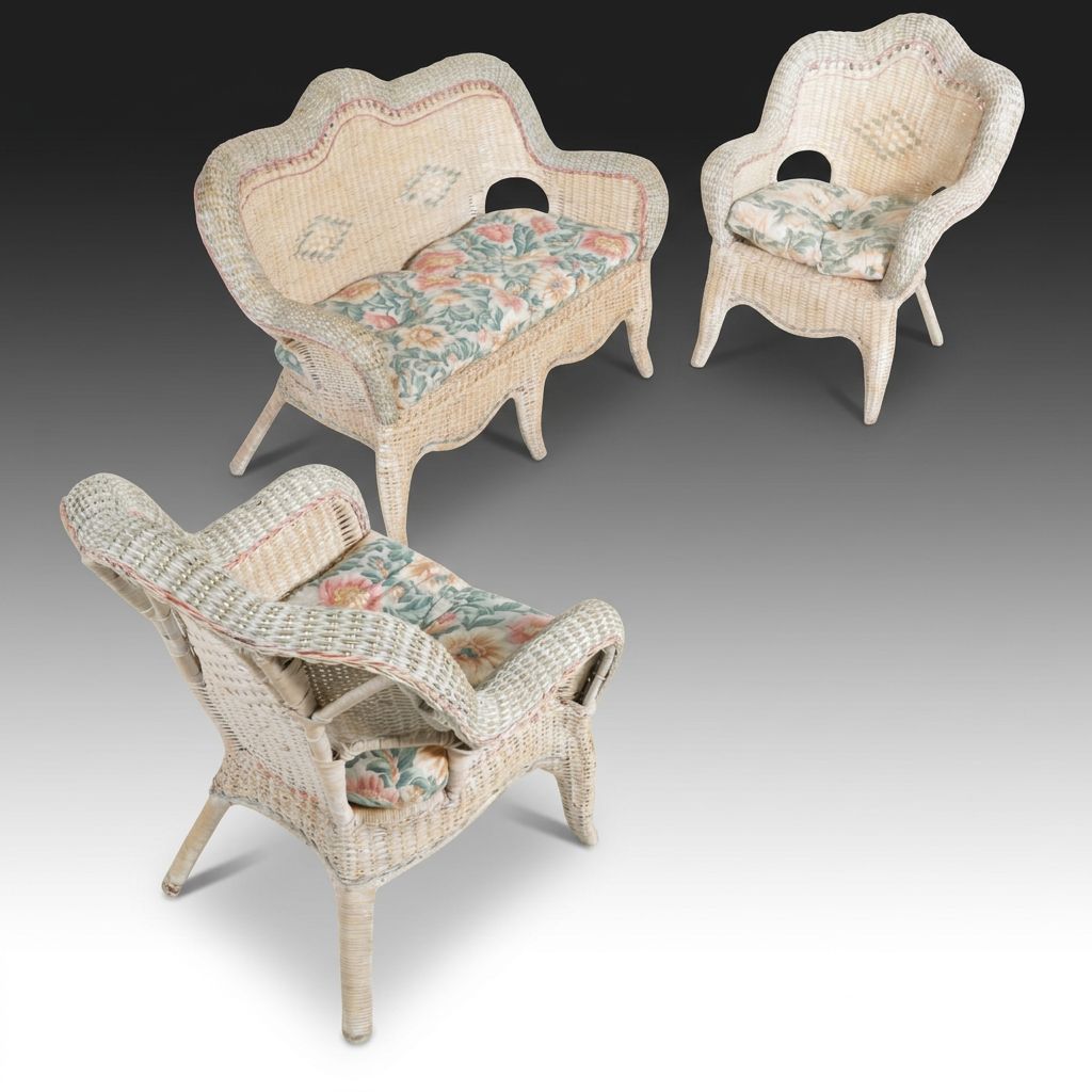 Painted Wicker Patio Loveseat and Armchairs