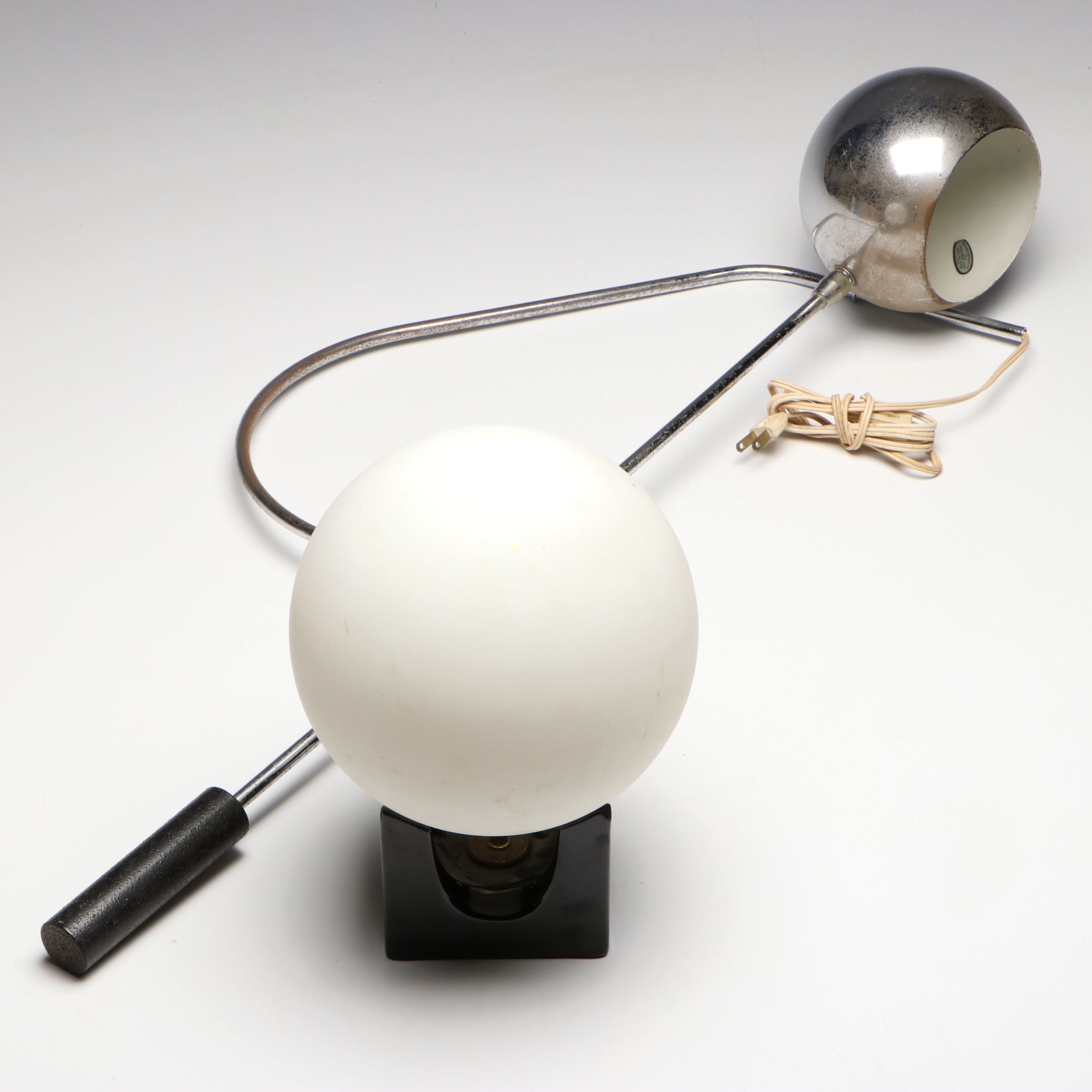MCM Robert Sonneman "Orbiter" Metal Wall Lamp with White Globe Accent Lamp