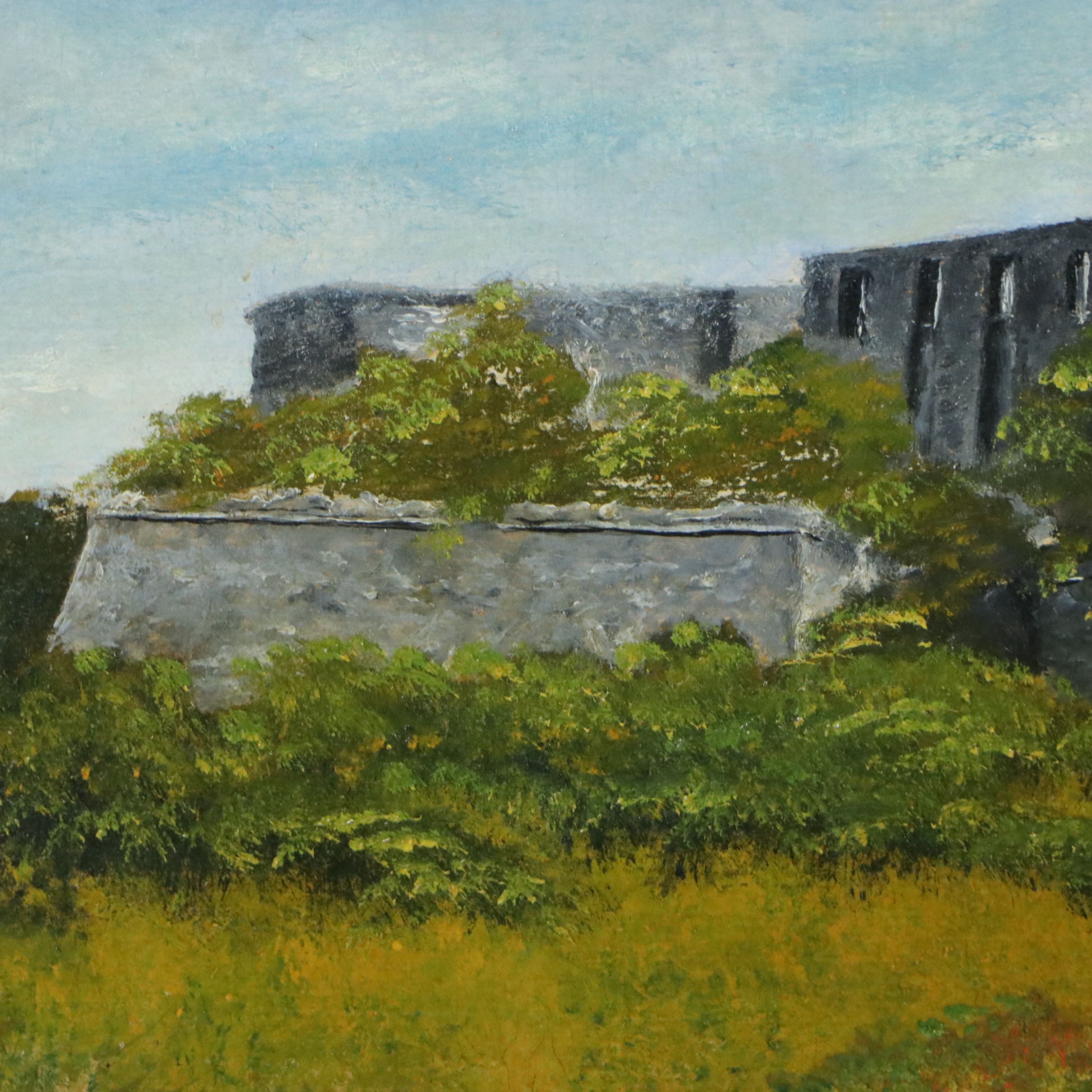 Swedish Landscape Oil Painting of Borgholm Castle Ruins
