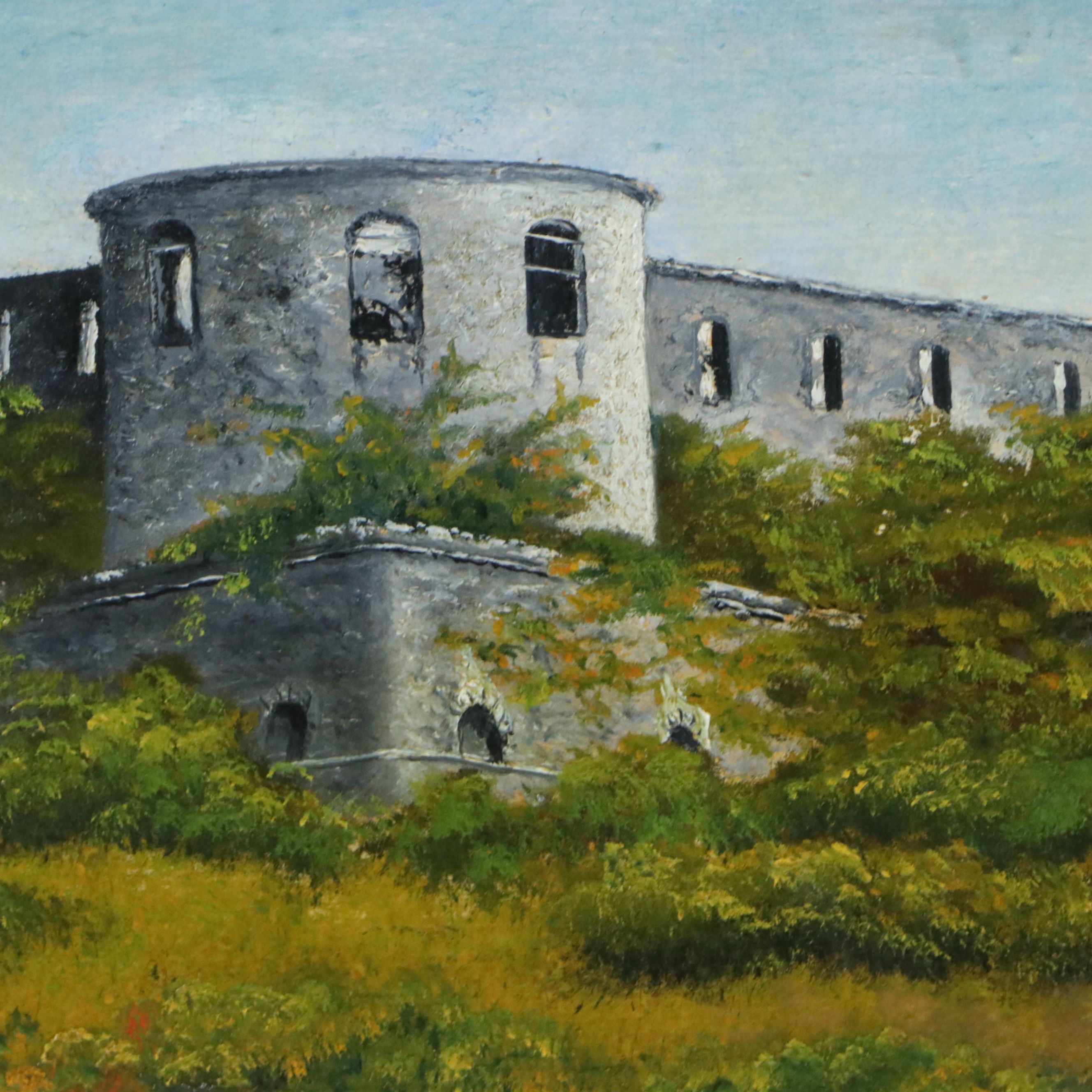 Swedish Landscape Oil Painting of Borgholm Castle Ruins