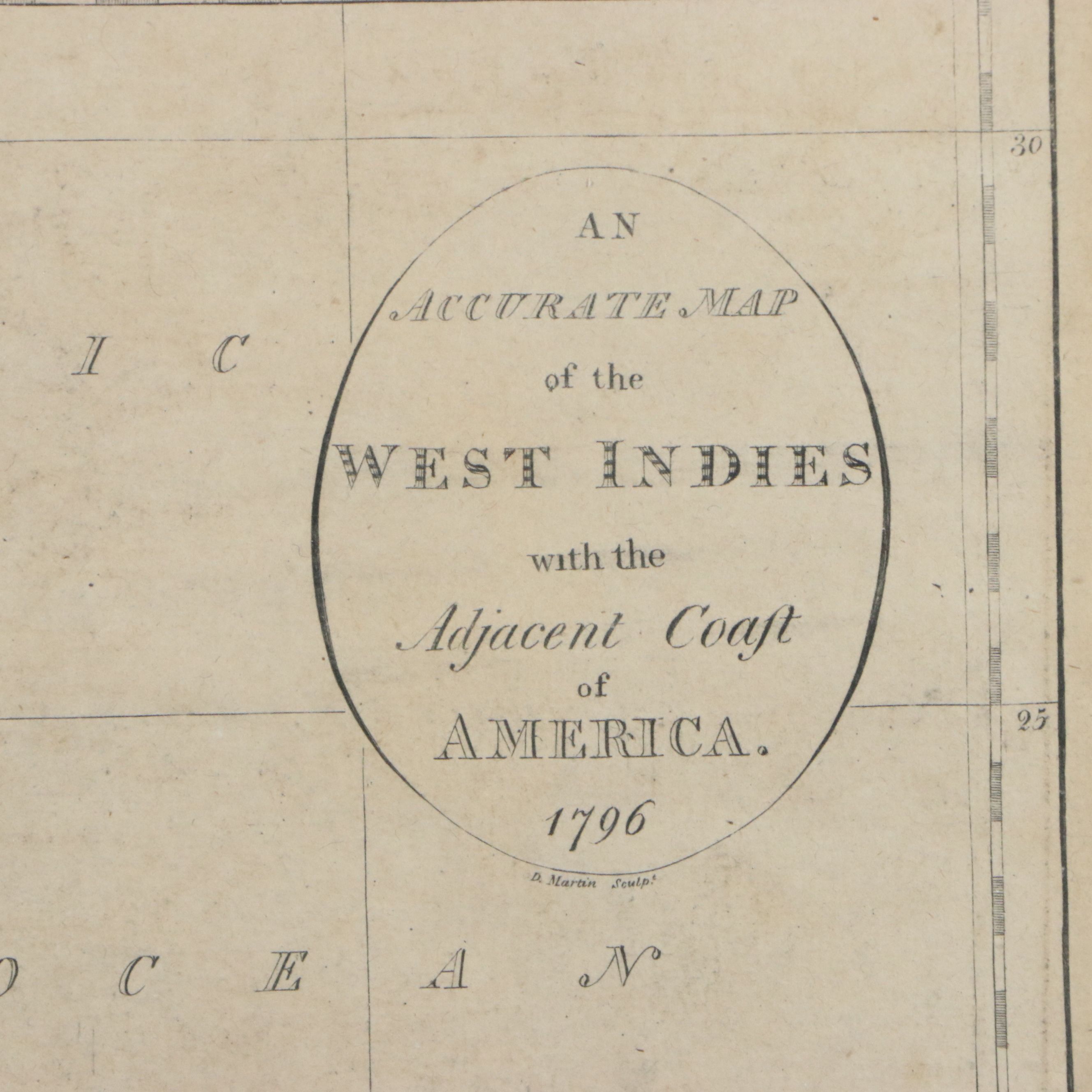 John Reid Engraved Map "An Accurate Map of the West Indies...," 1796