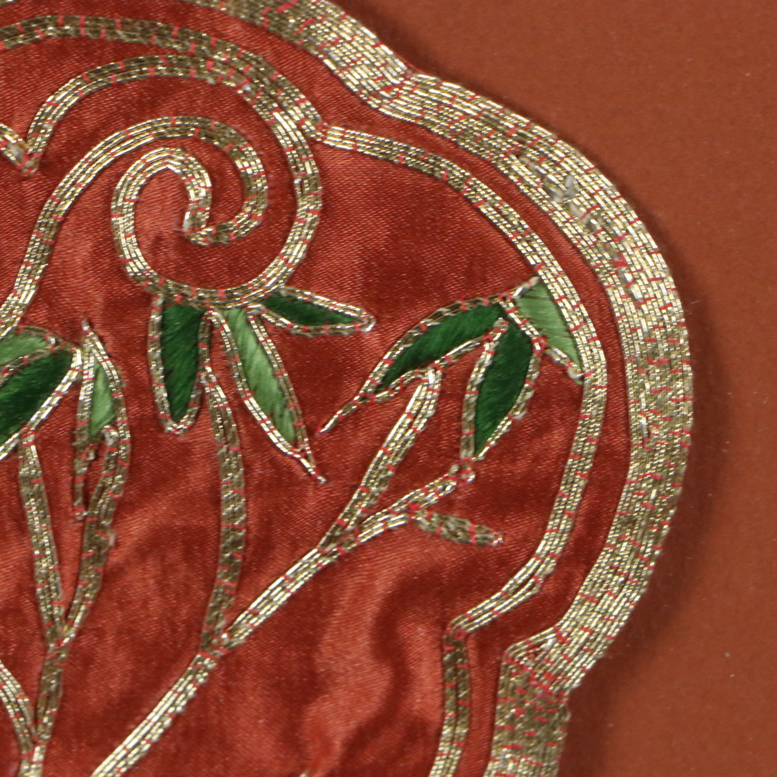 Chinese Late Qing Dynasty Silk and Gold Thread Embroidery Fragment