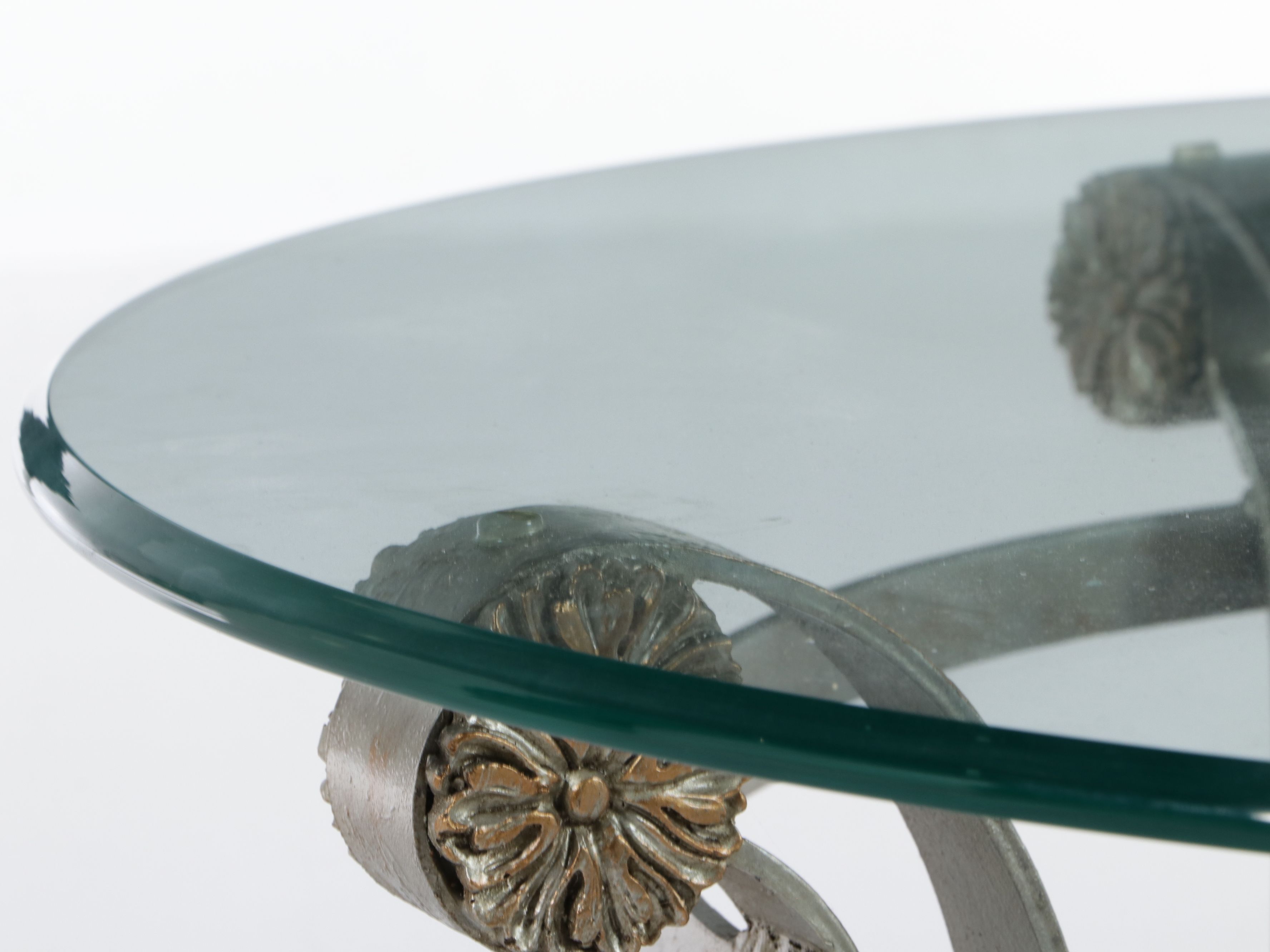 Modern Neoclassical Style Scrolled Iron and Glass Side Table