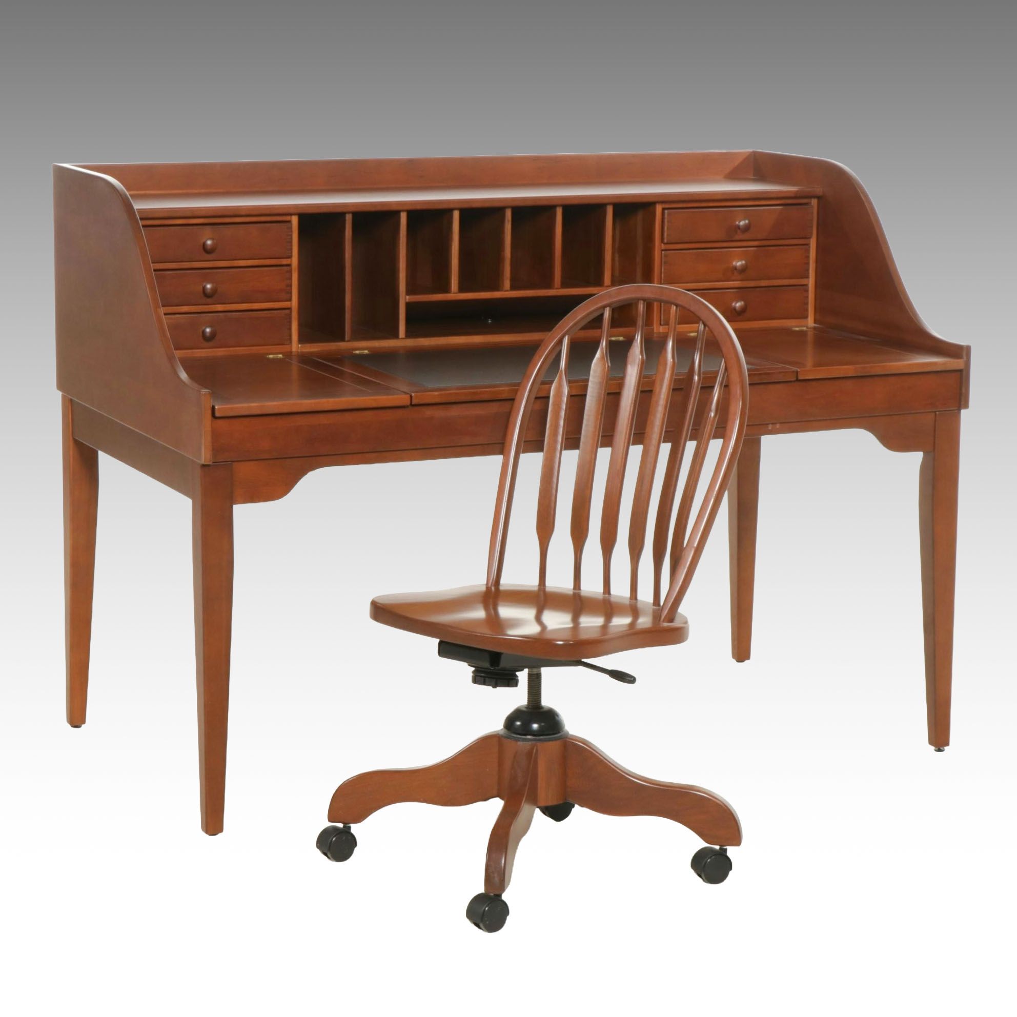 Arhaus Shaker Style Cherry Writing Desk with Arrow-Back Office Chair
