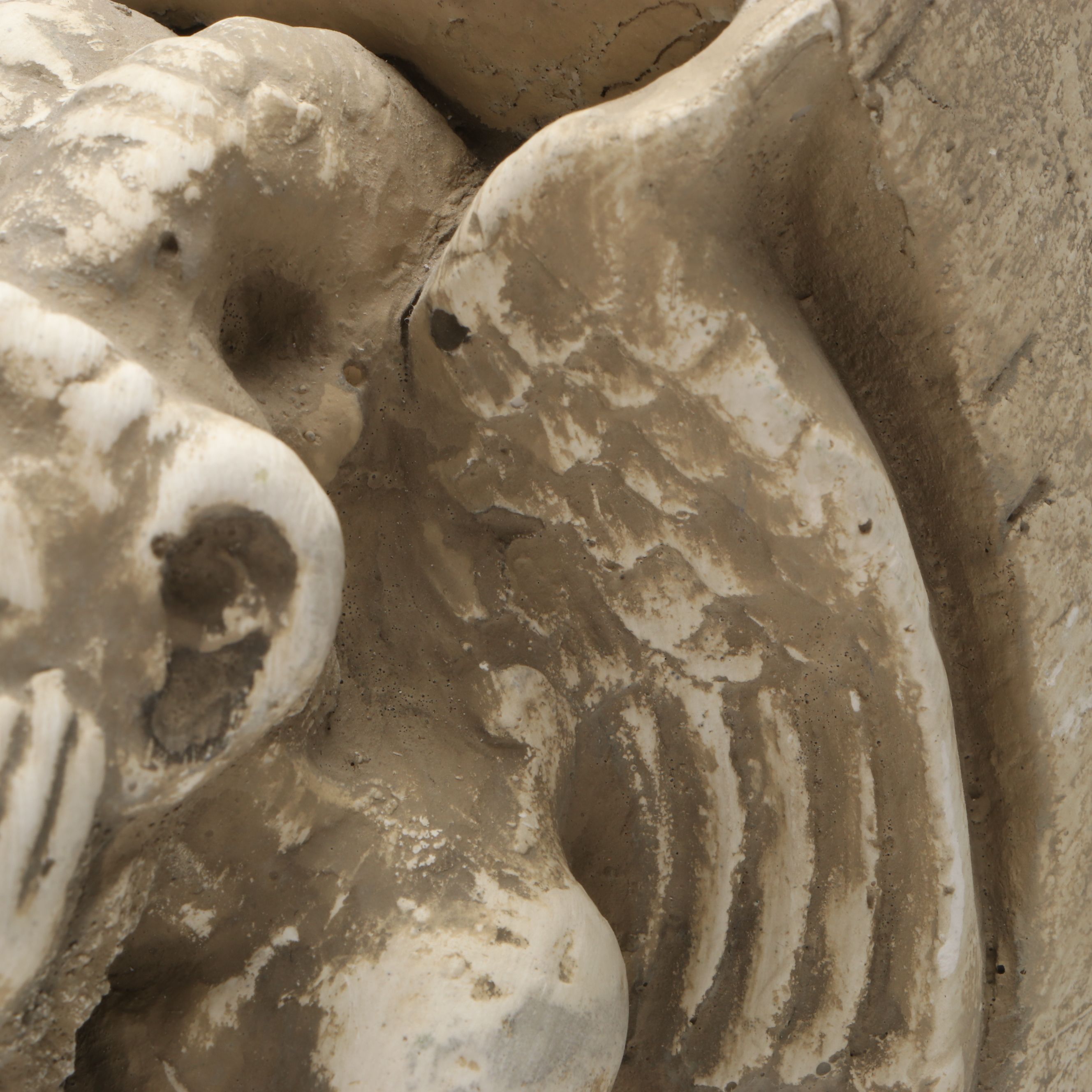 Chalkware Gargoyle and Cast Iron Fleur-de-Lis