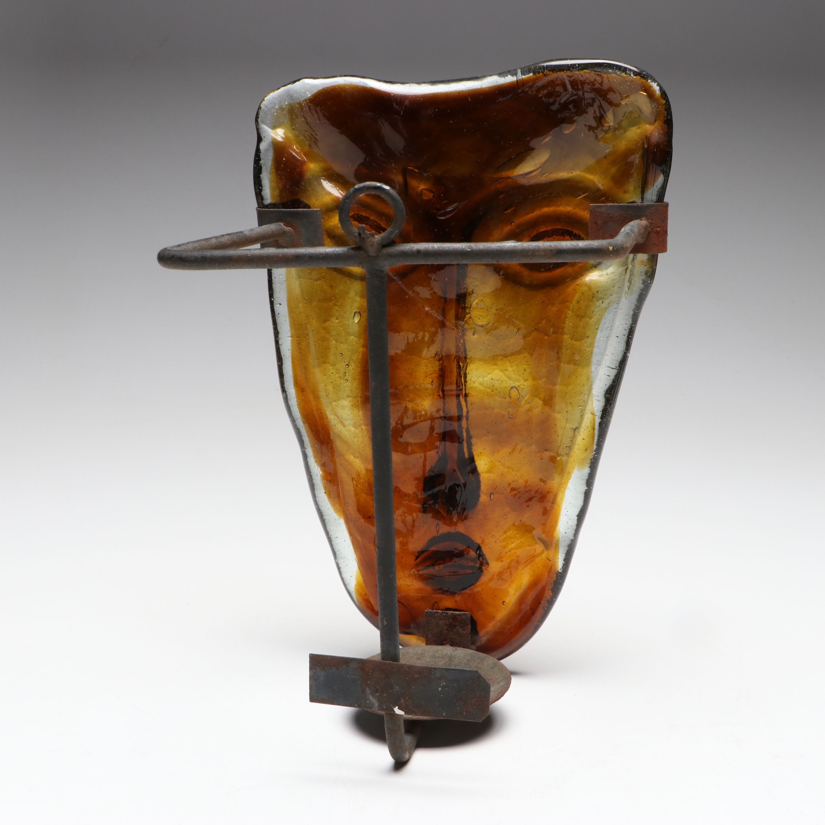 Jaramillo Bros. "Skydreamers" Mexican Art Glass Mask Candle Sconce