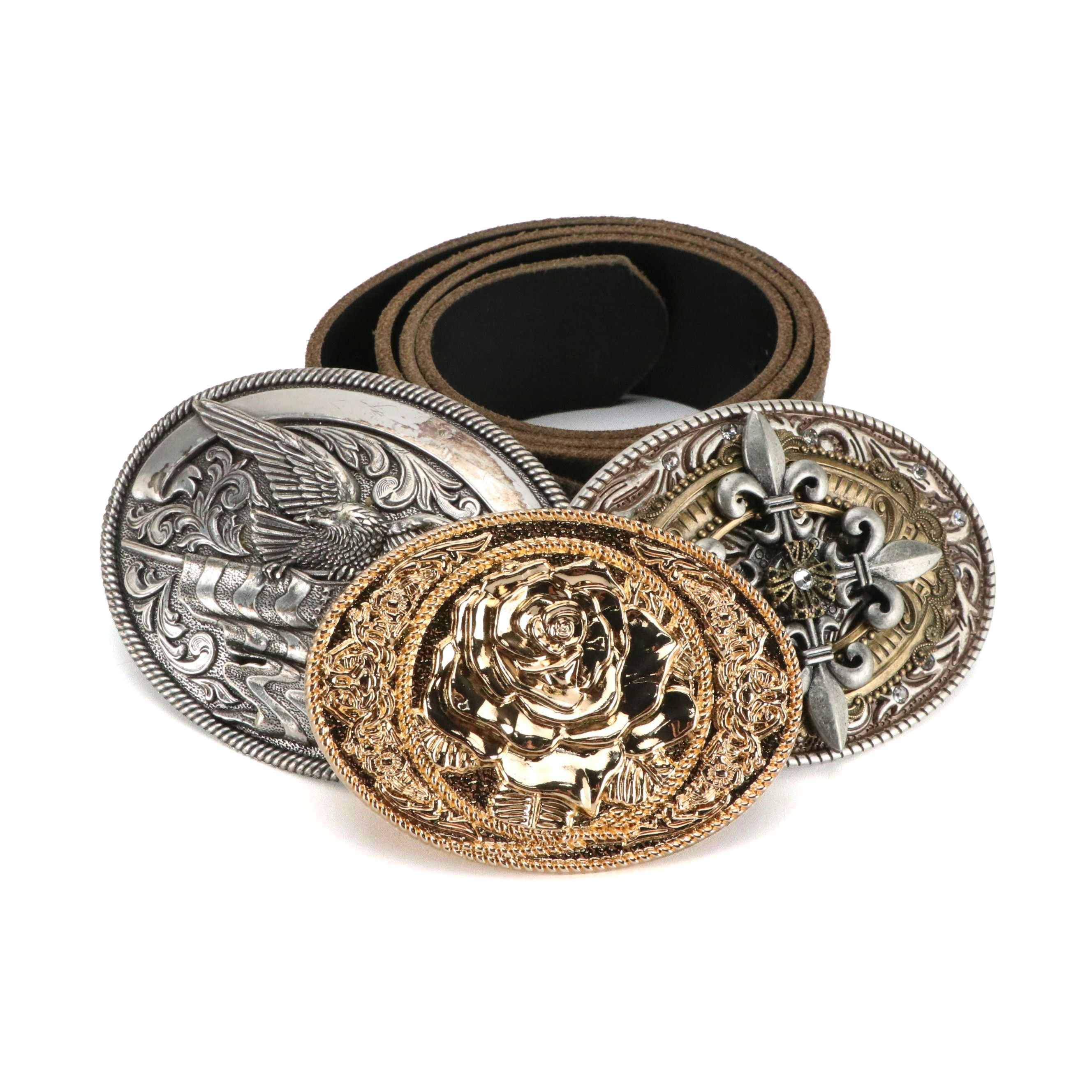 Crystal Embellished Western Belt with Nocona and Other Belt Buckles