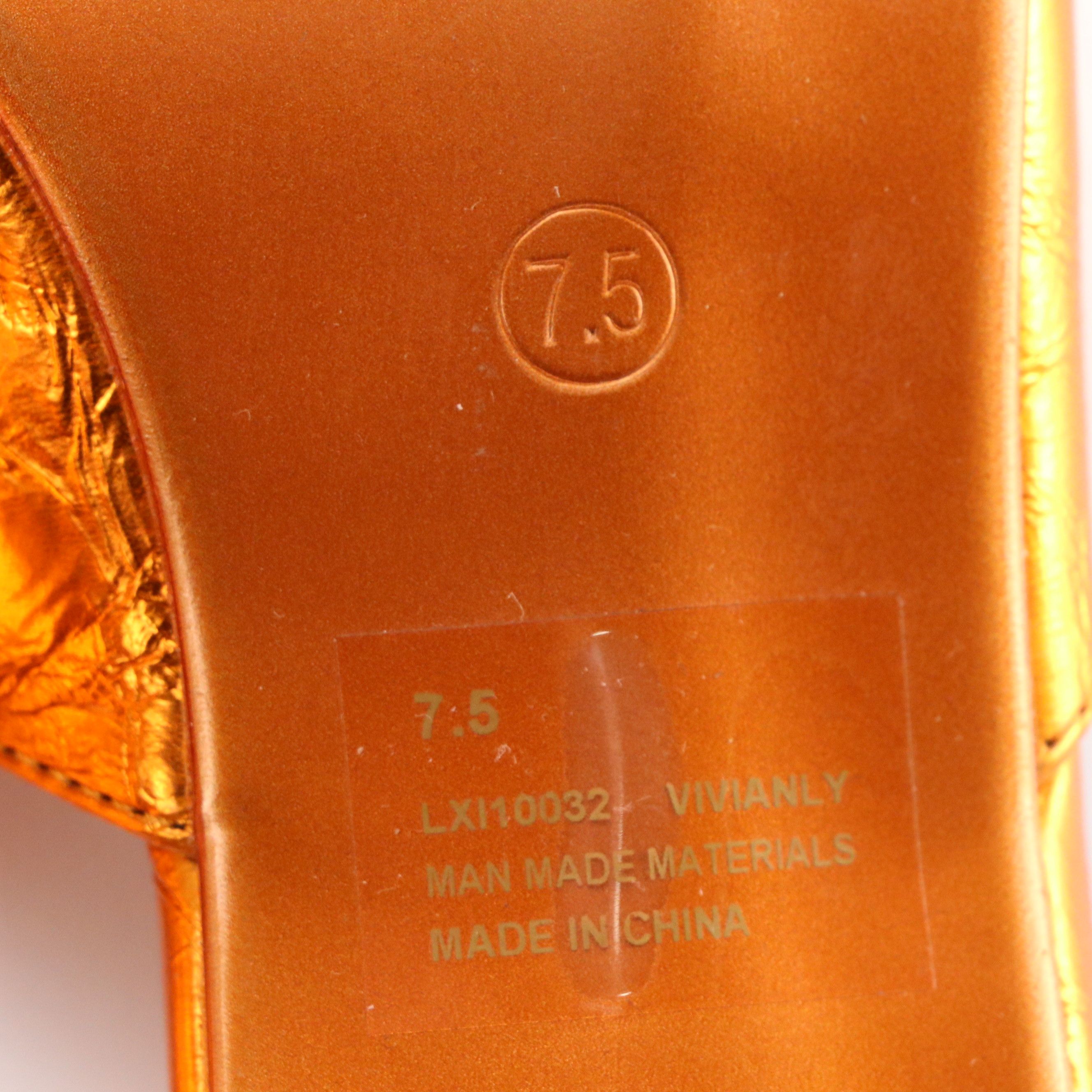 Cape Robbin Metallic Orange Leather Mule Heels, Sunkyung Sa Printed Scarf