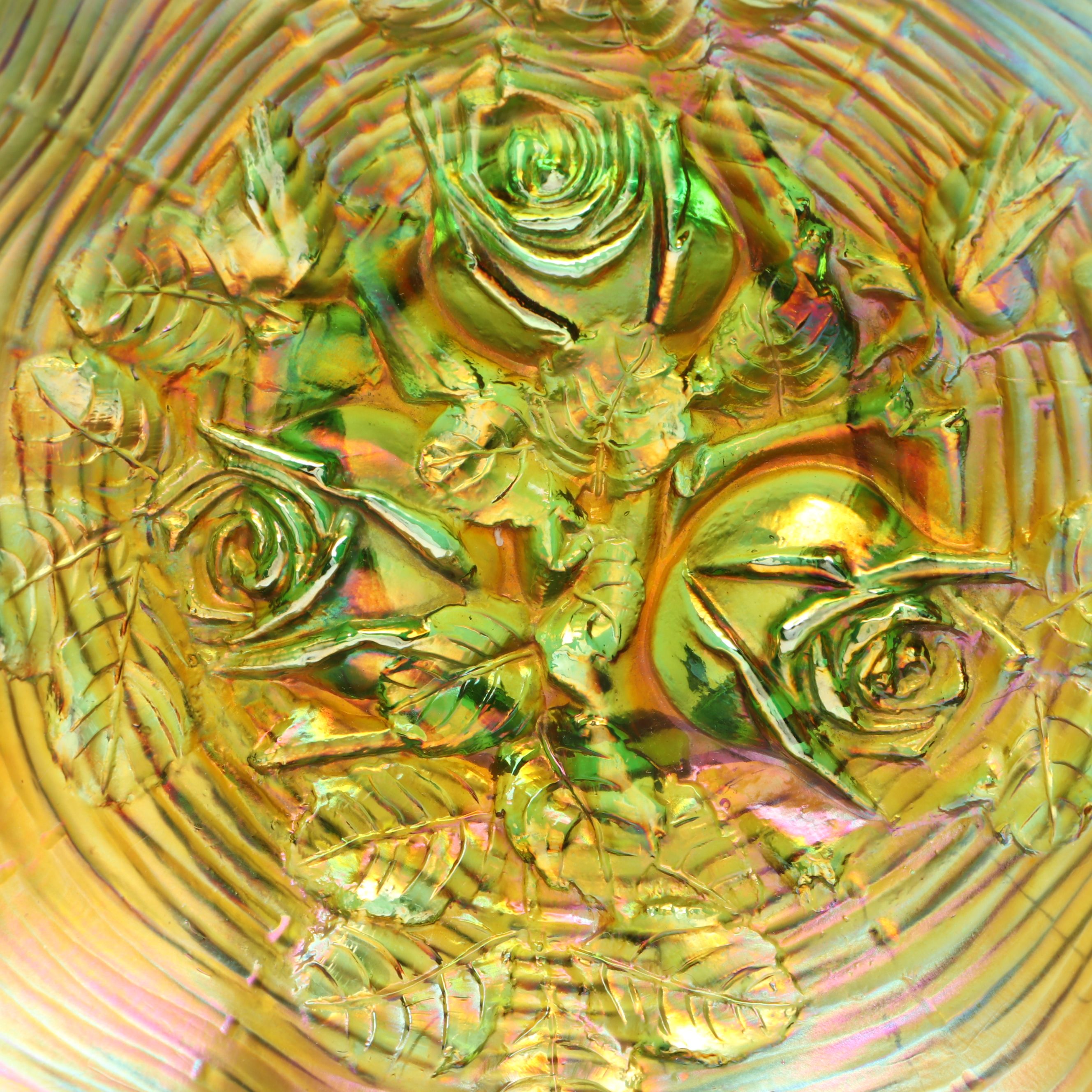 Northwood "Rose Show" Carnival Glass Ruffled Bowl, Early 20th Century