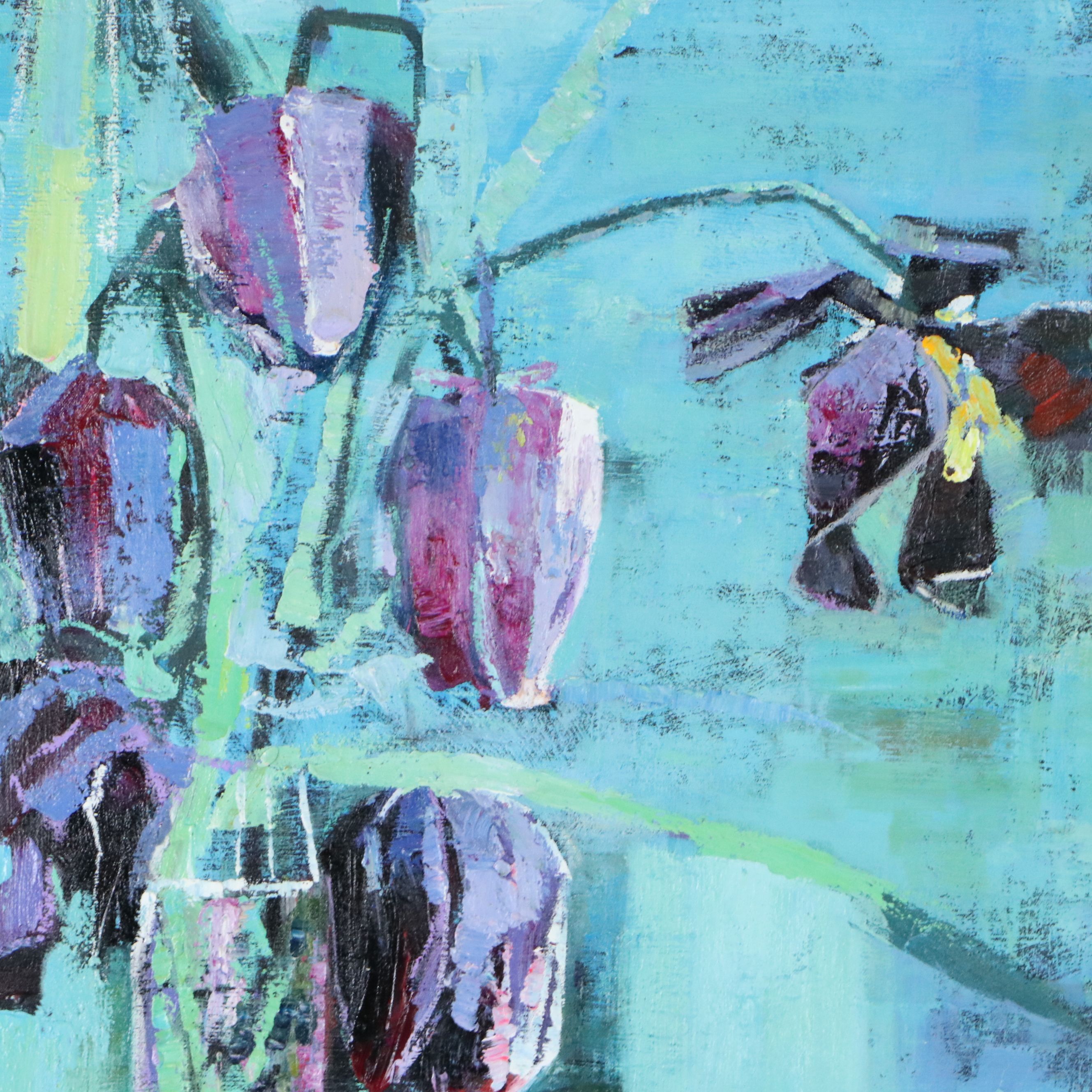 Floral Oil Painting "Dreaming of Lavender Irises," Circa 2026