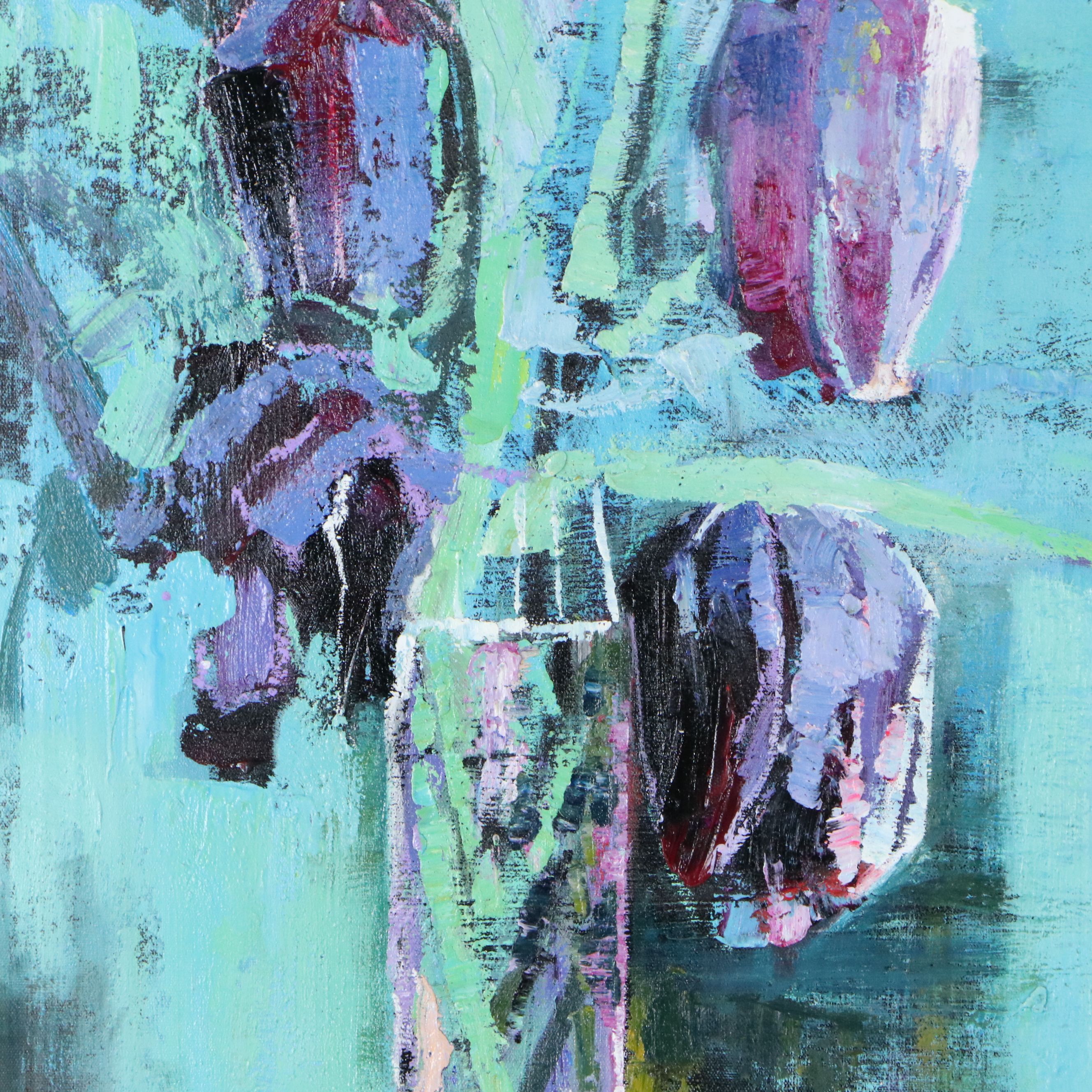 Floral Oil Painting "Dreaming of Lavender Irises," Circa 2026