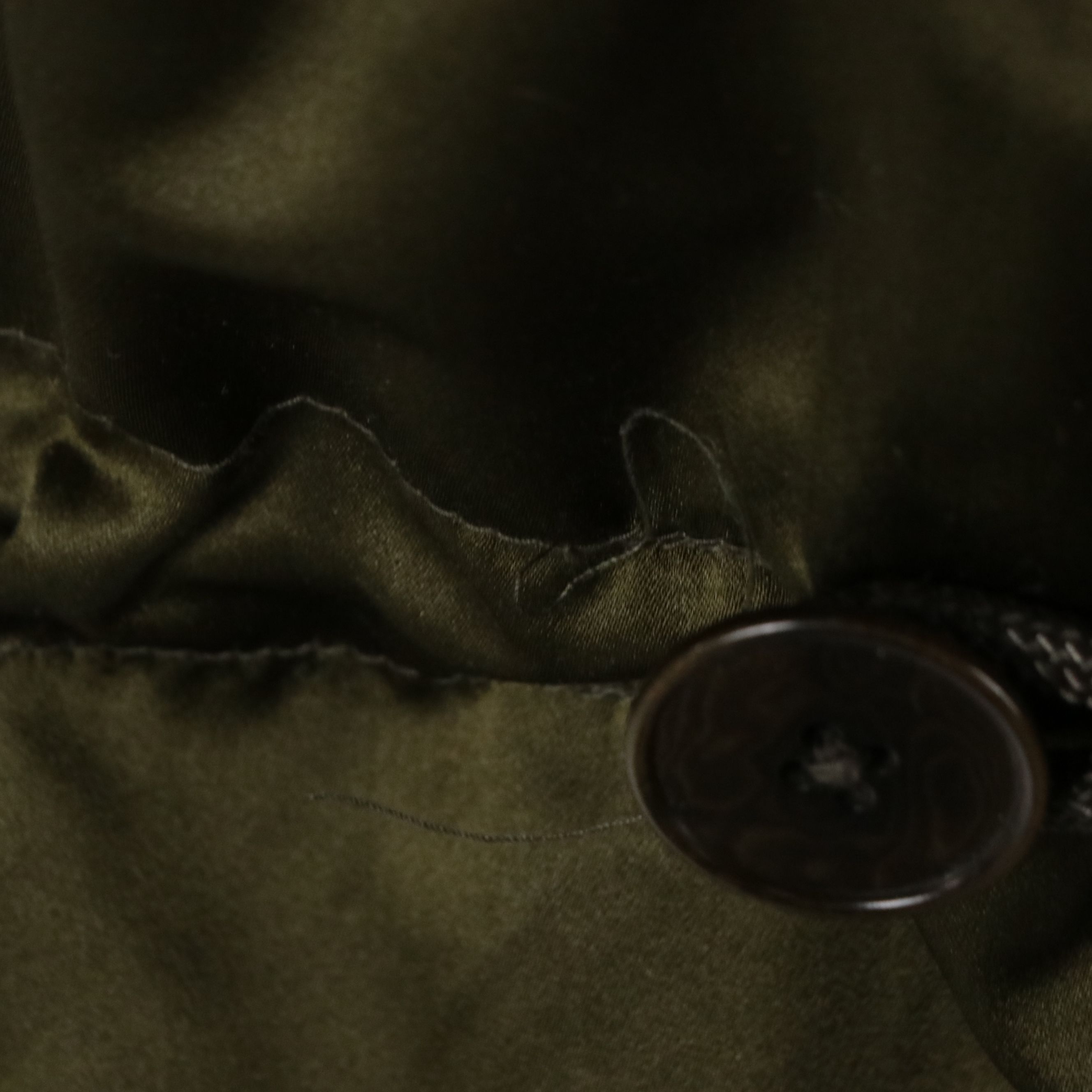 Ralph Lauren Collection Long Puffer Coat in Olive Green Silk with Fur Trim