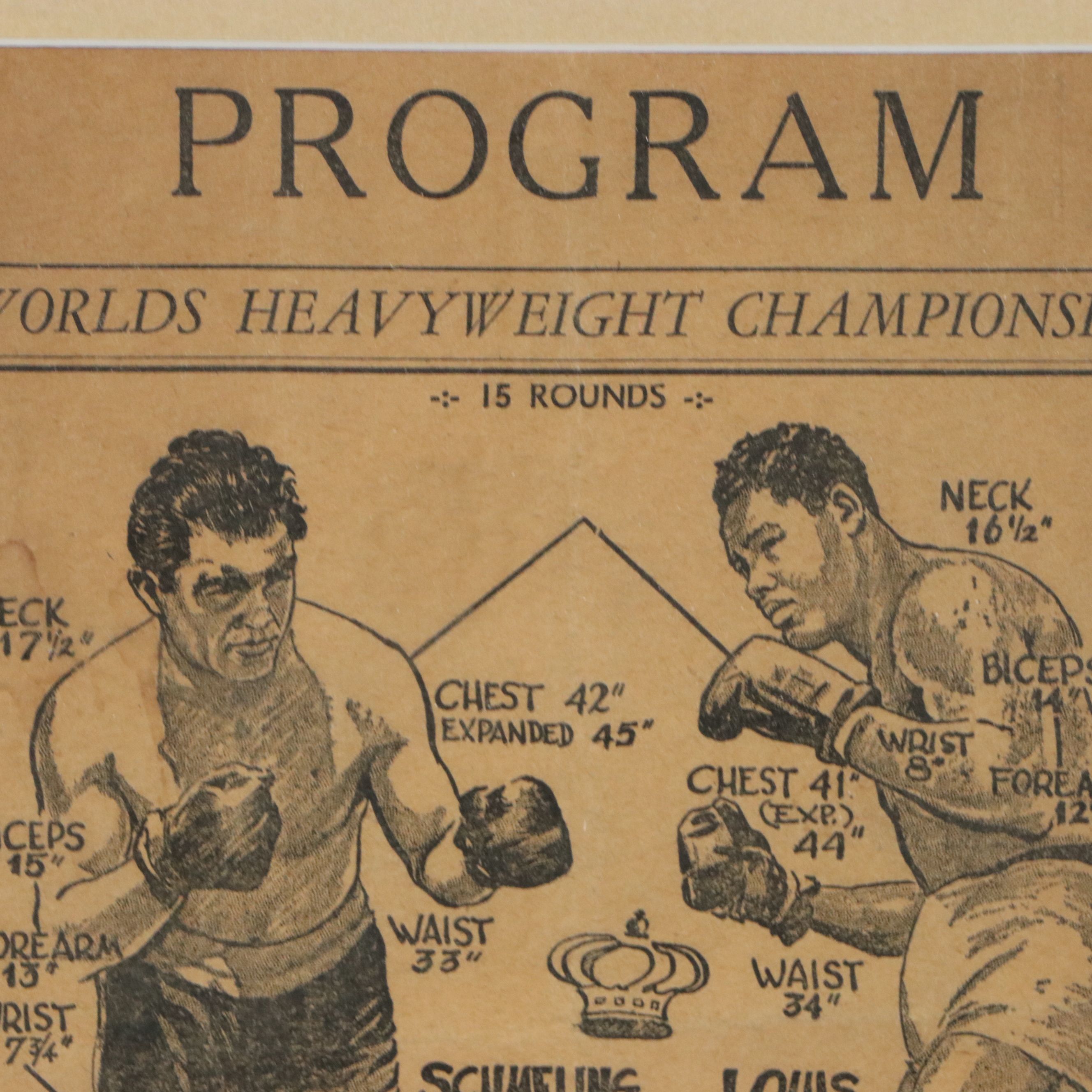 1936-1938 Joe Louis vs. Max Schmeling Boxing Match Program, Ticket and Card