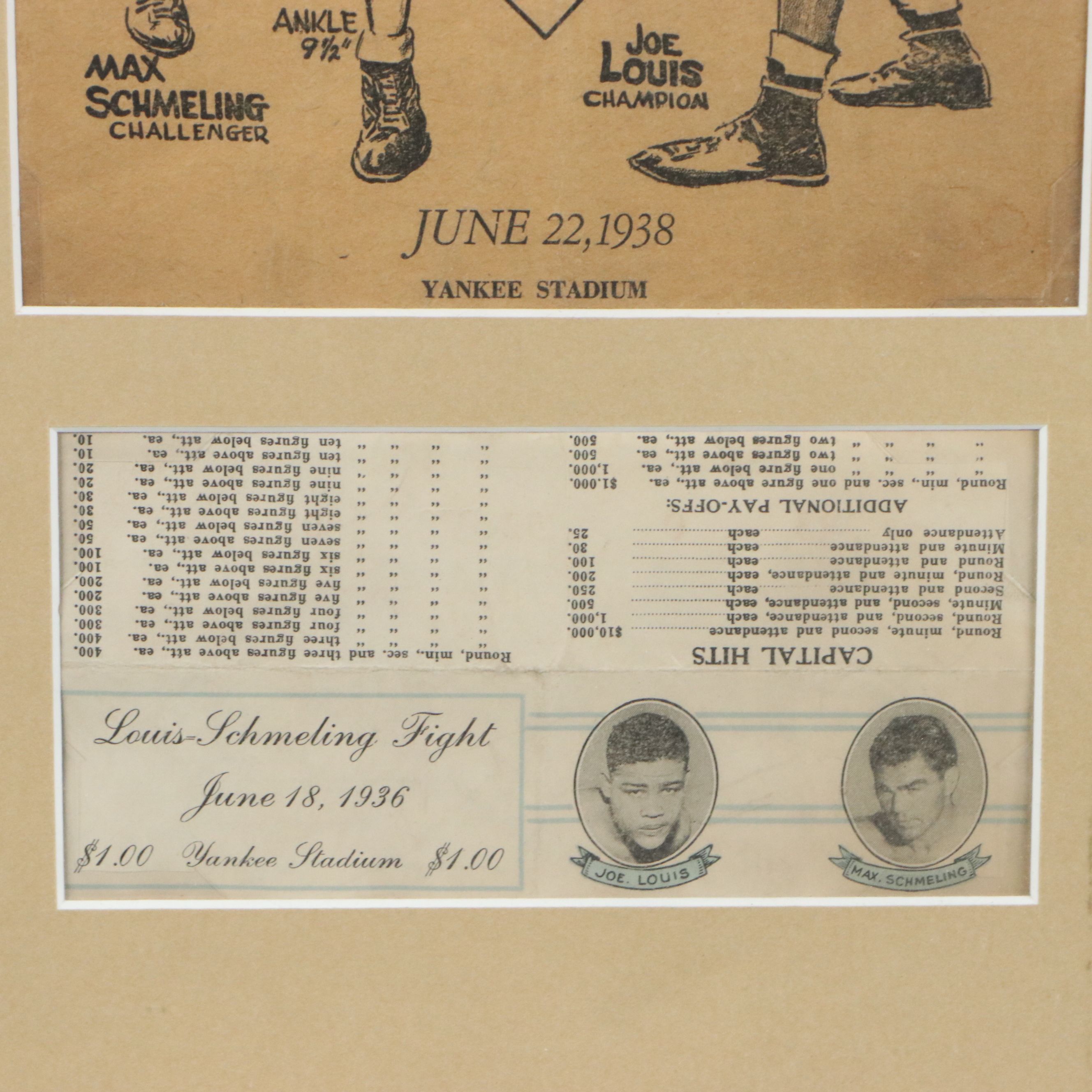 1936-1938 Joe Louis vs. Max Schmeling Boxing Match Program, Ticket and Card