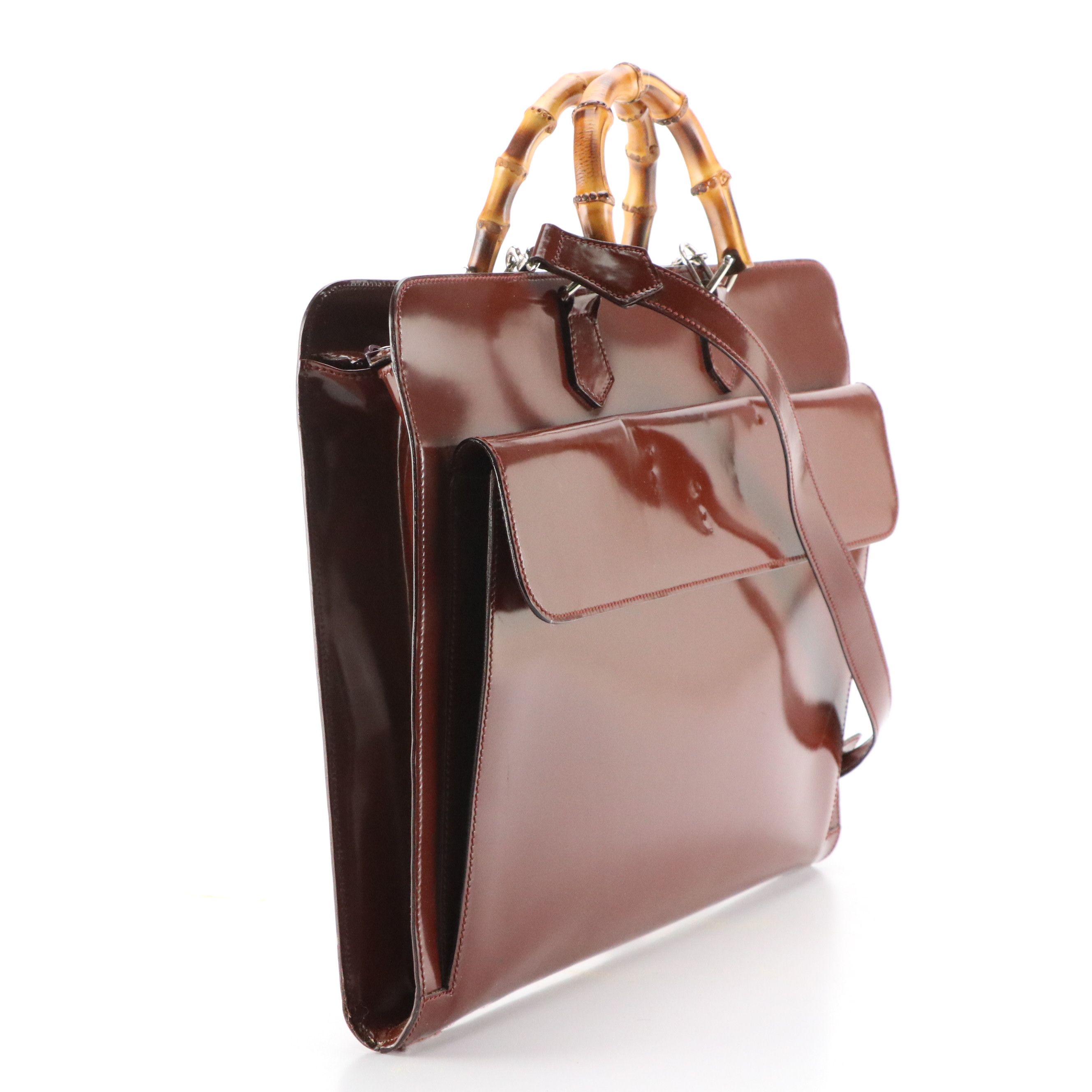 Gucci Bamboo Handle Two-Way Business Bag in Patent Leather