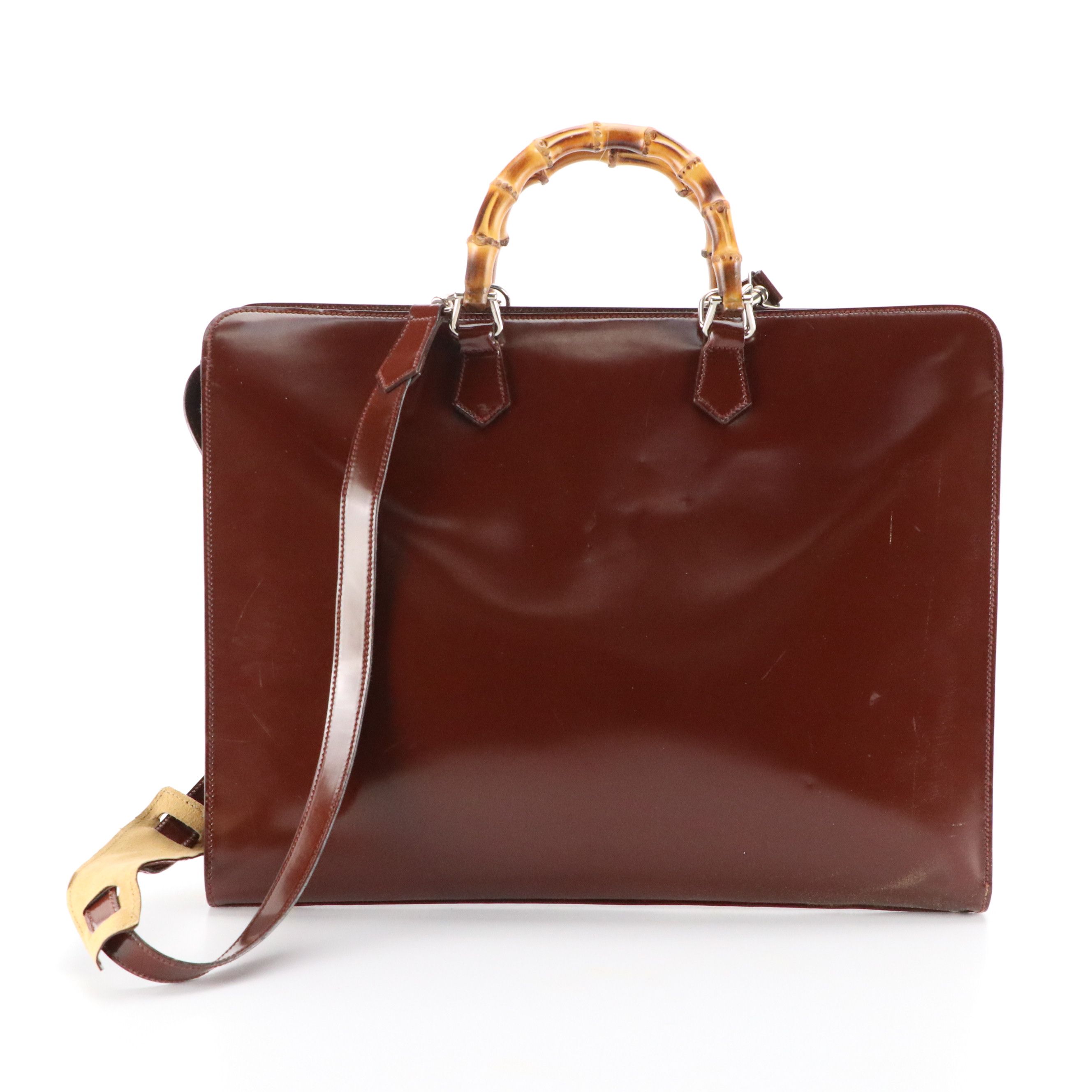 Gucci Bamboo Handle Two-Way Business Bag in Patent Leather