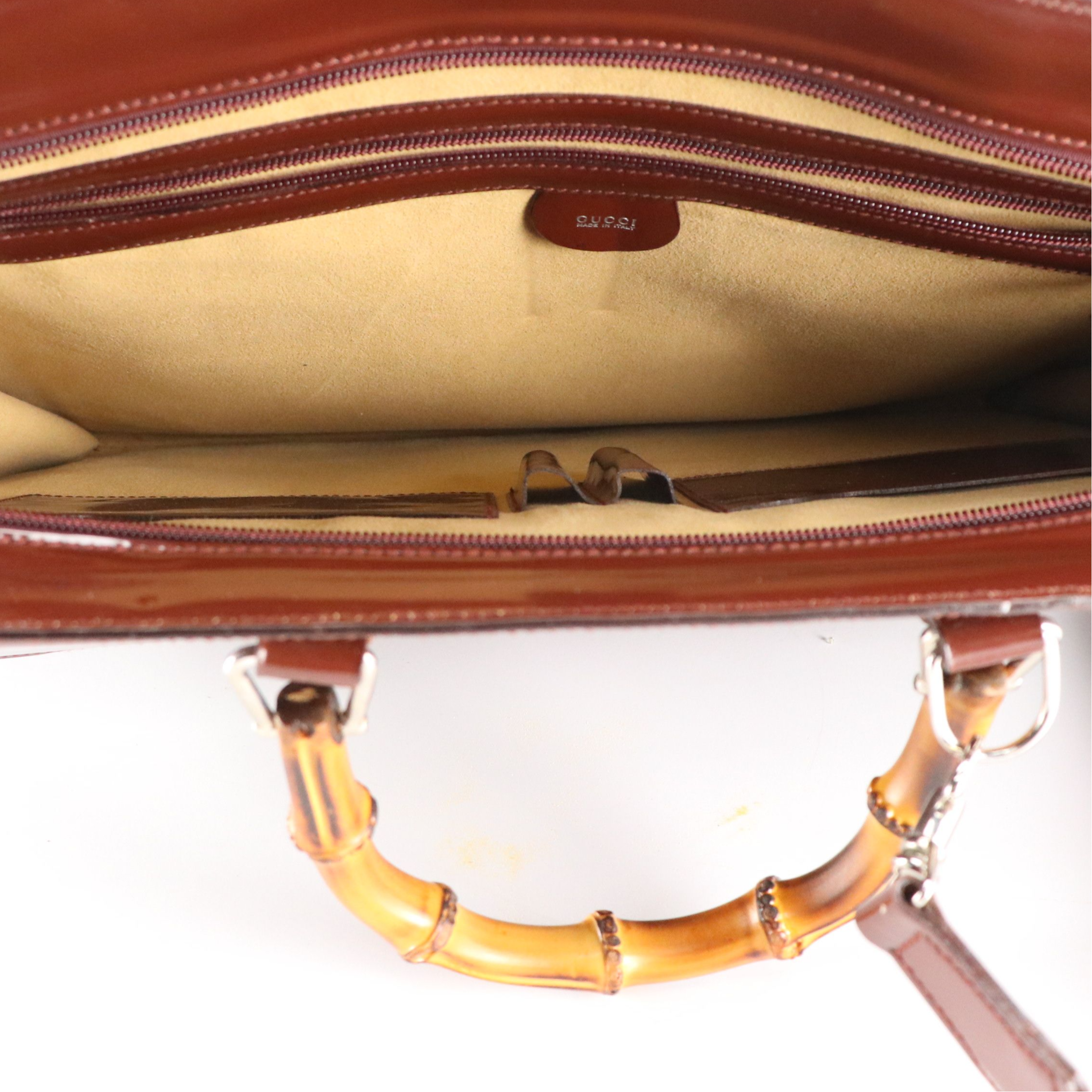 Gucci Bamboo Handle Two-Way Business Bag in Patent Leather