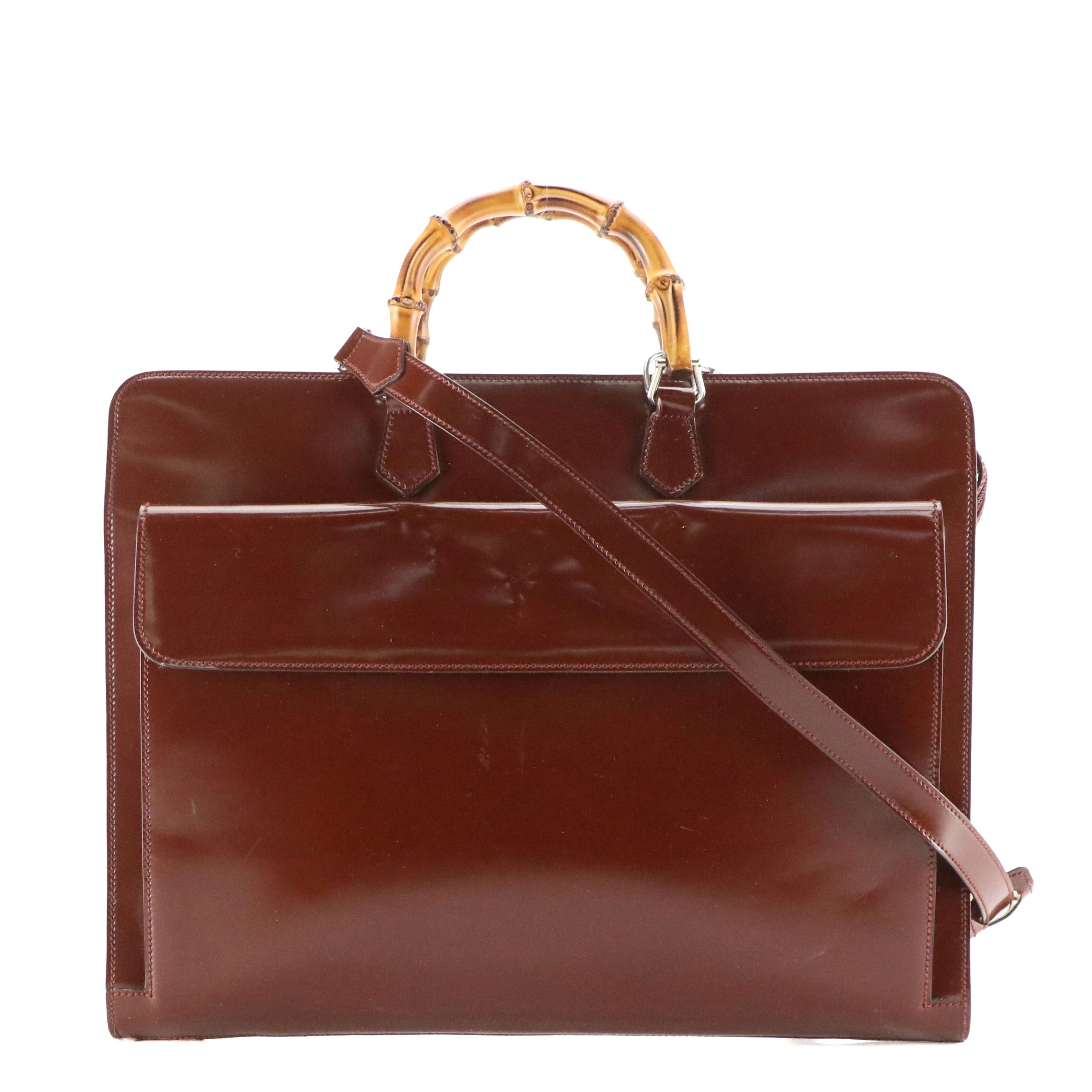 Gucci Bamboo Handle Two-Way Business Bag in Patent Leather