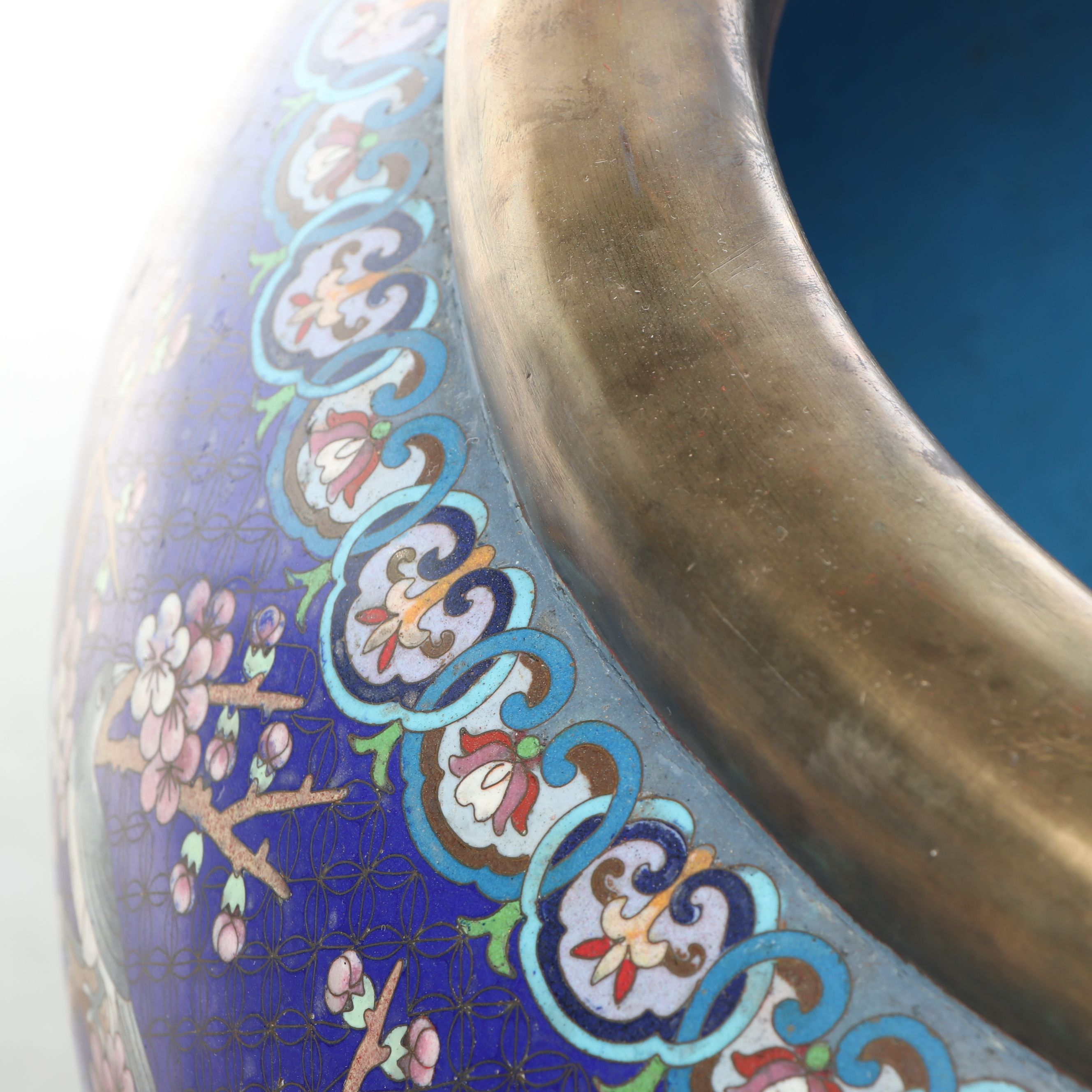 Chinese Cloisonné Enameled Planter with Painted Wood Stand, 20th Century