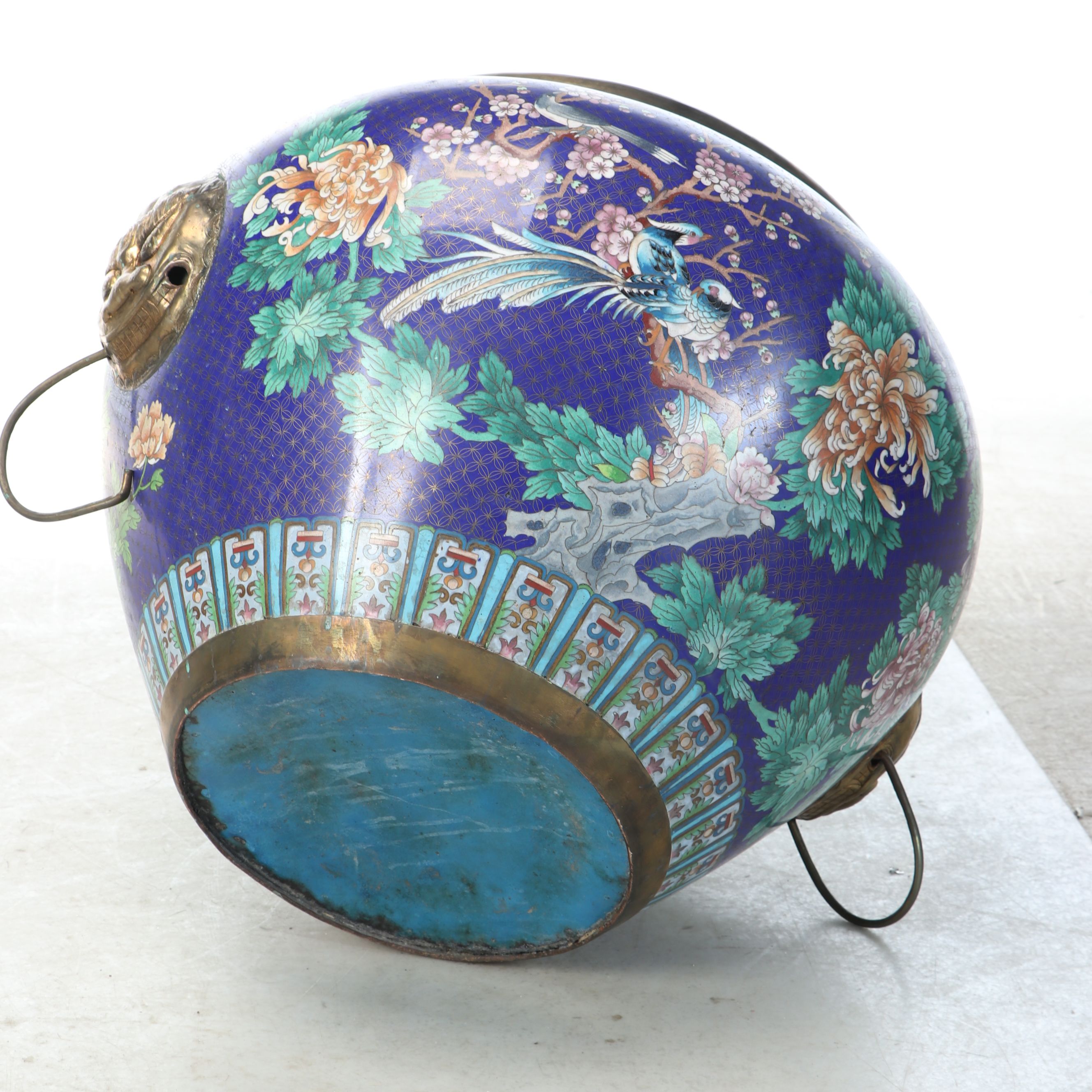 Chinese Cloisonné Enameled Planter with Painted Wood Stand, 20th Century