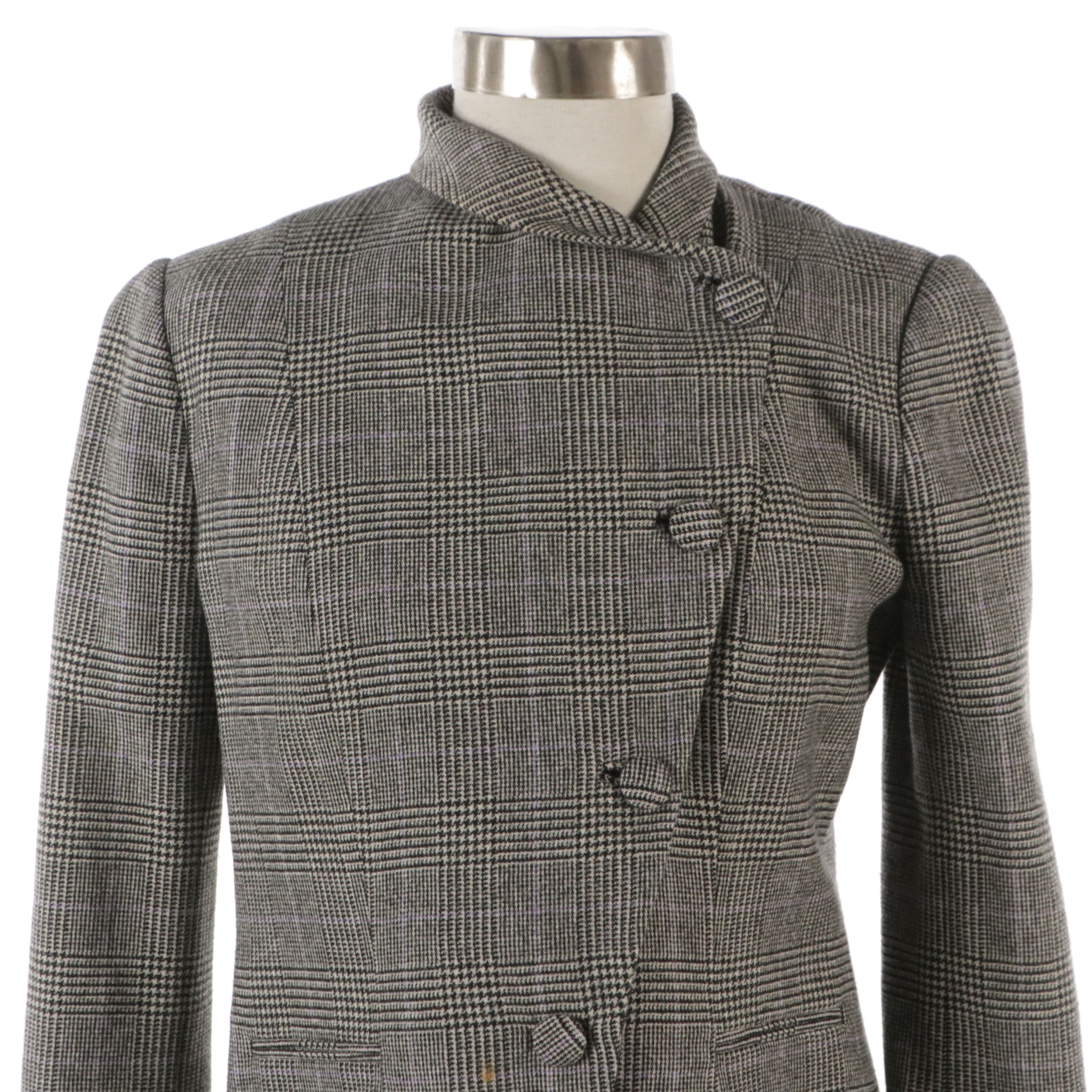 Ralph Lauren Collection Houndstooth Plaid Wool Flared Leg Suit