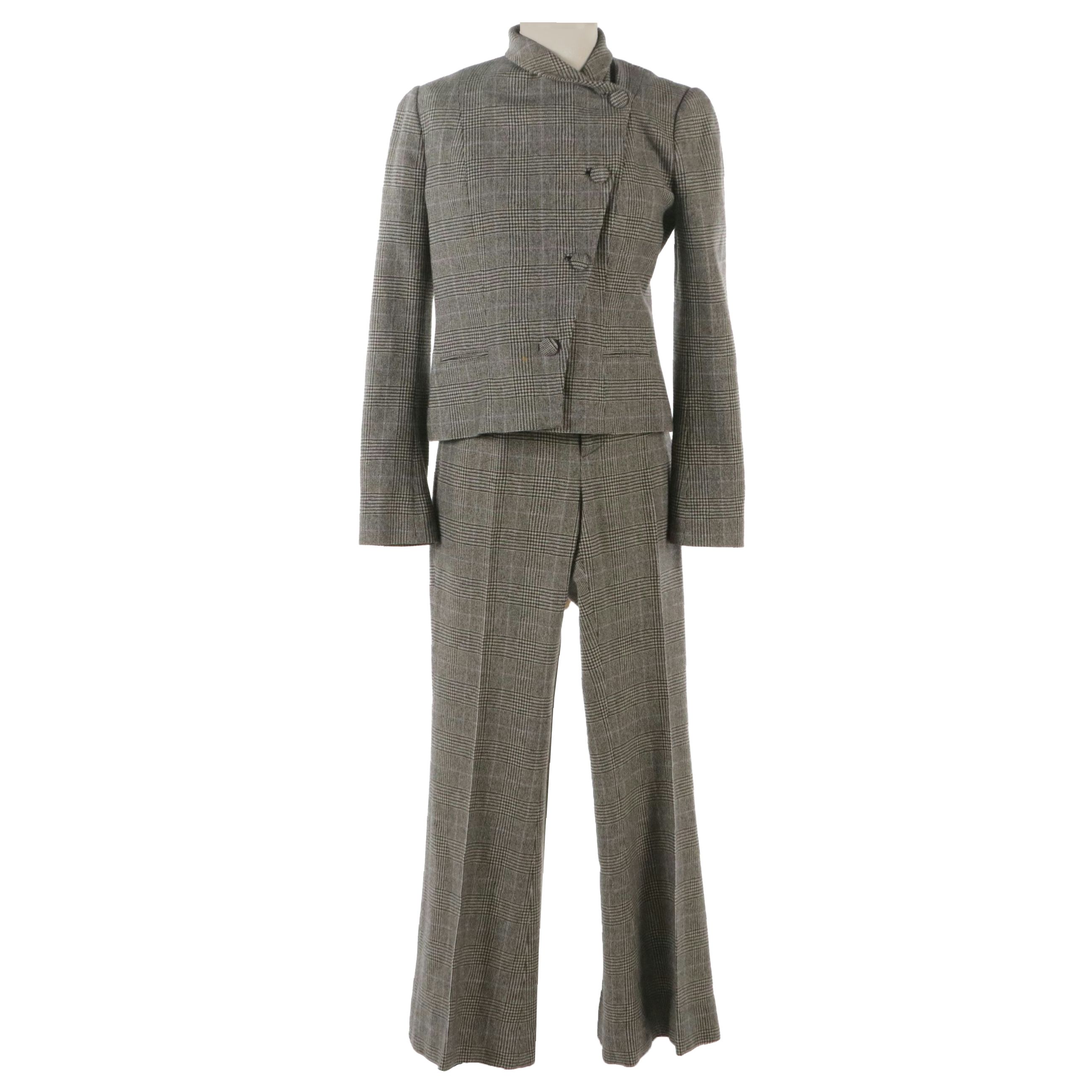 Ralph Lauren Collection Houndstooth Plaid Wool Flared Leg Suit