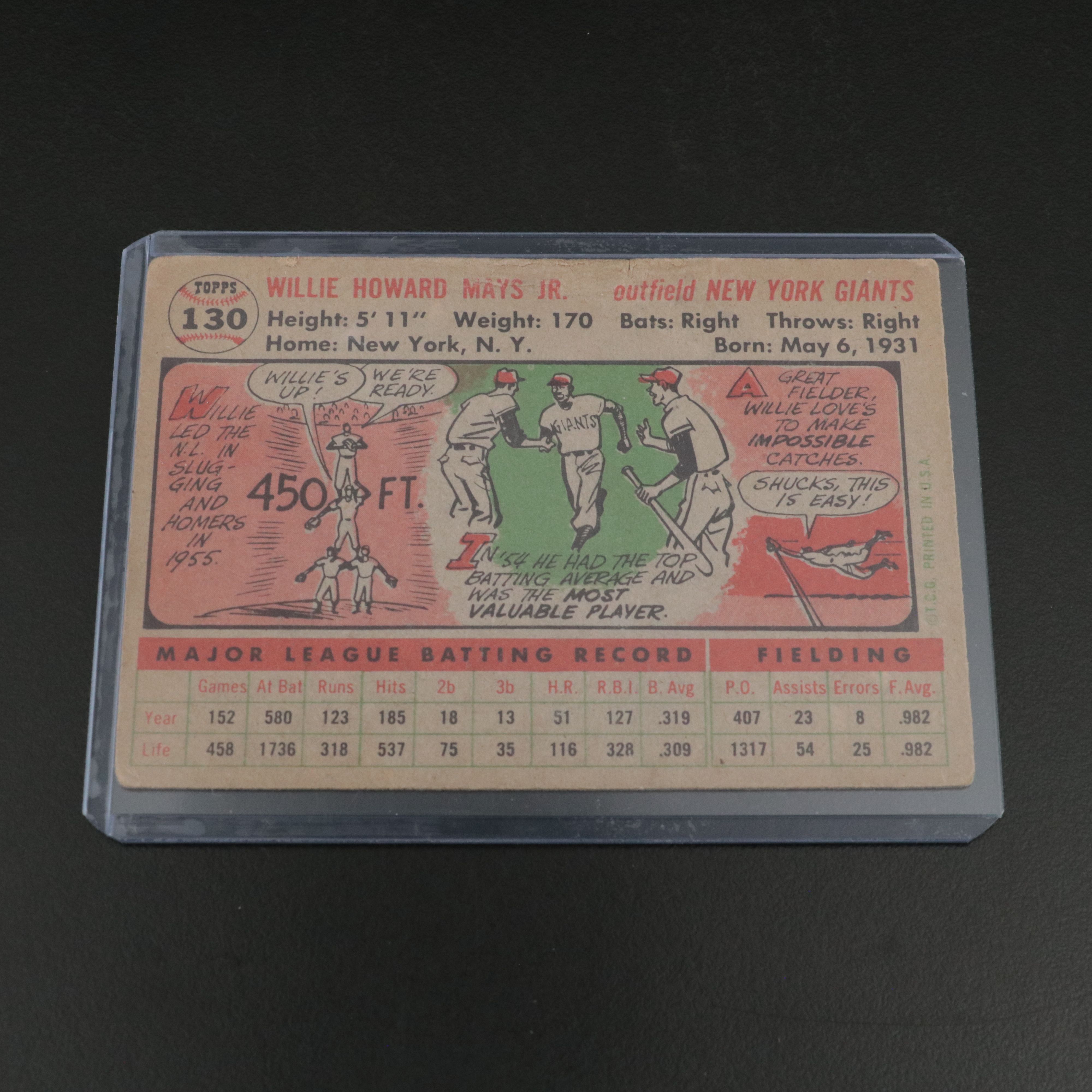 1956 Topps Willie Mays New York Giants Baseball Card