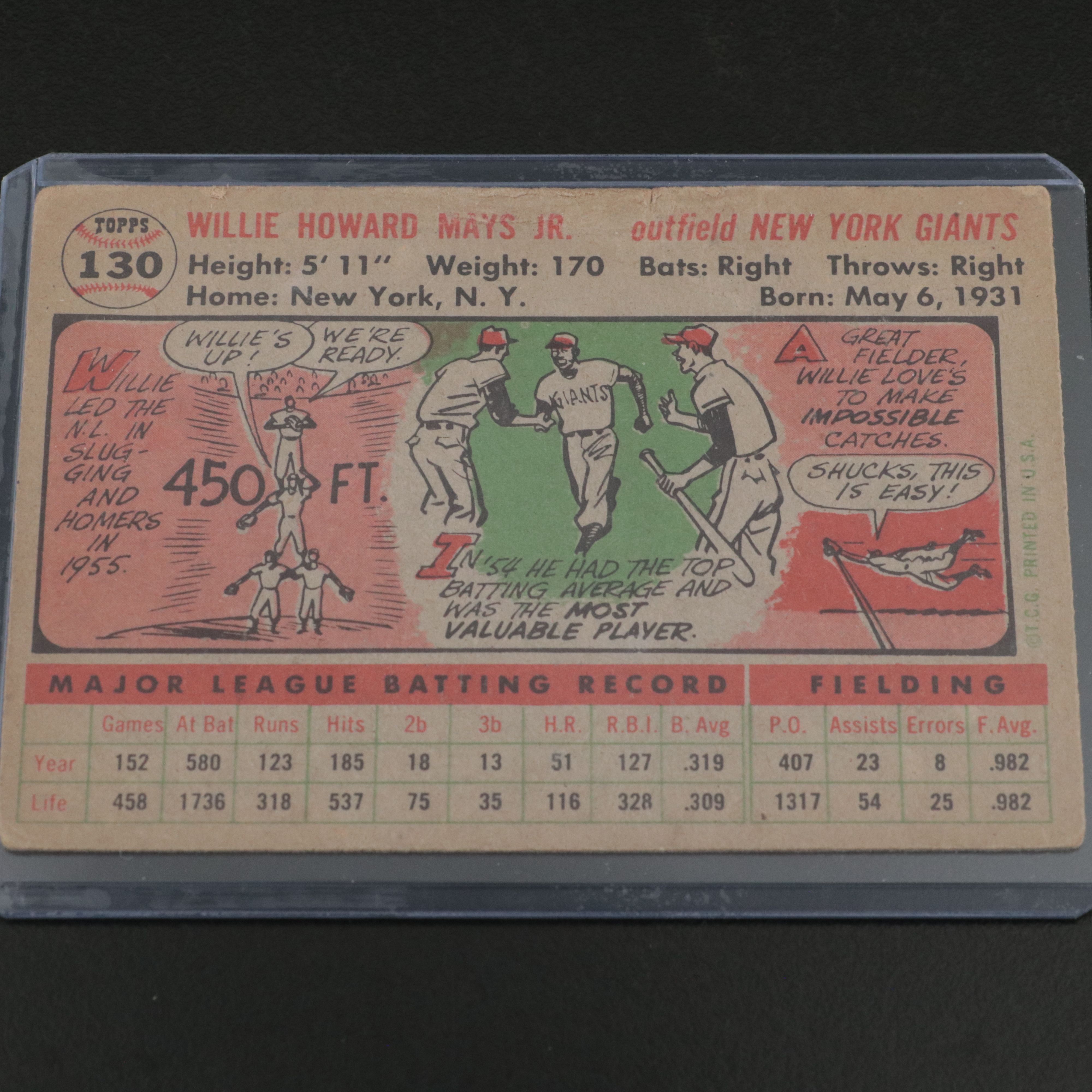 1956 Topps Willie Mays New York Giants Baseball Card