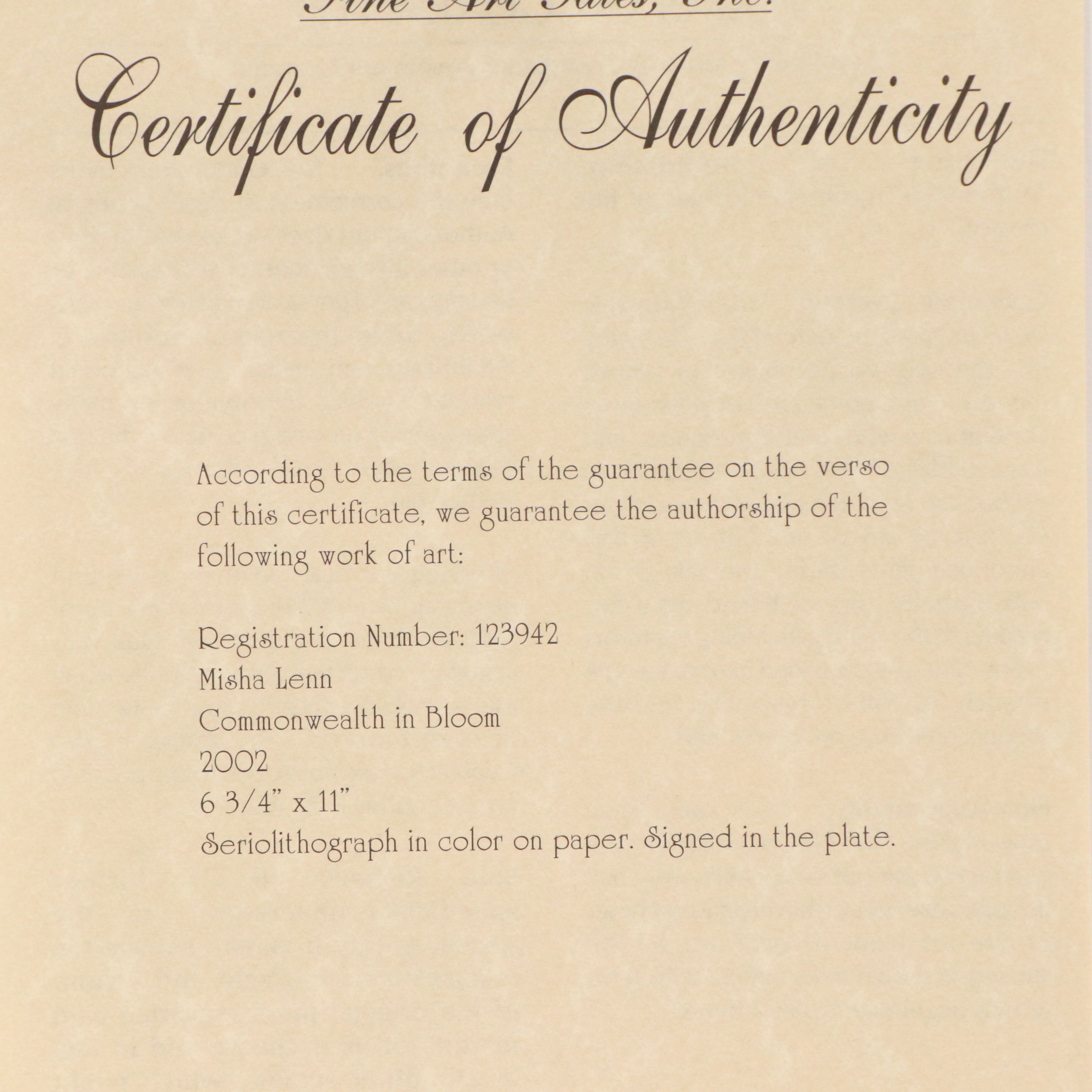 Misha Lenn Seriolithograph "Commonwealth in Bloom," More