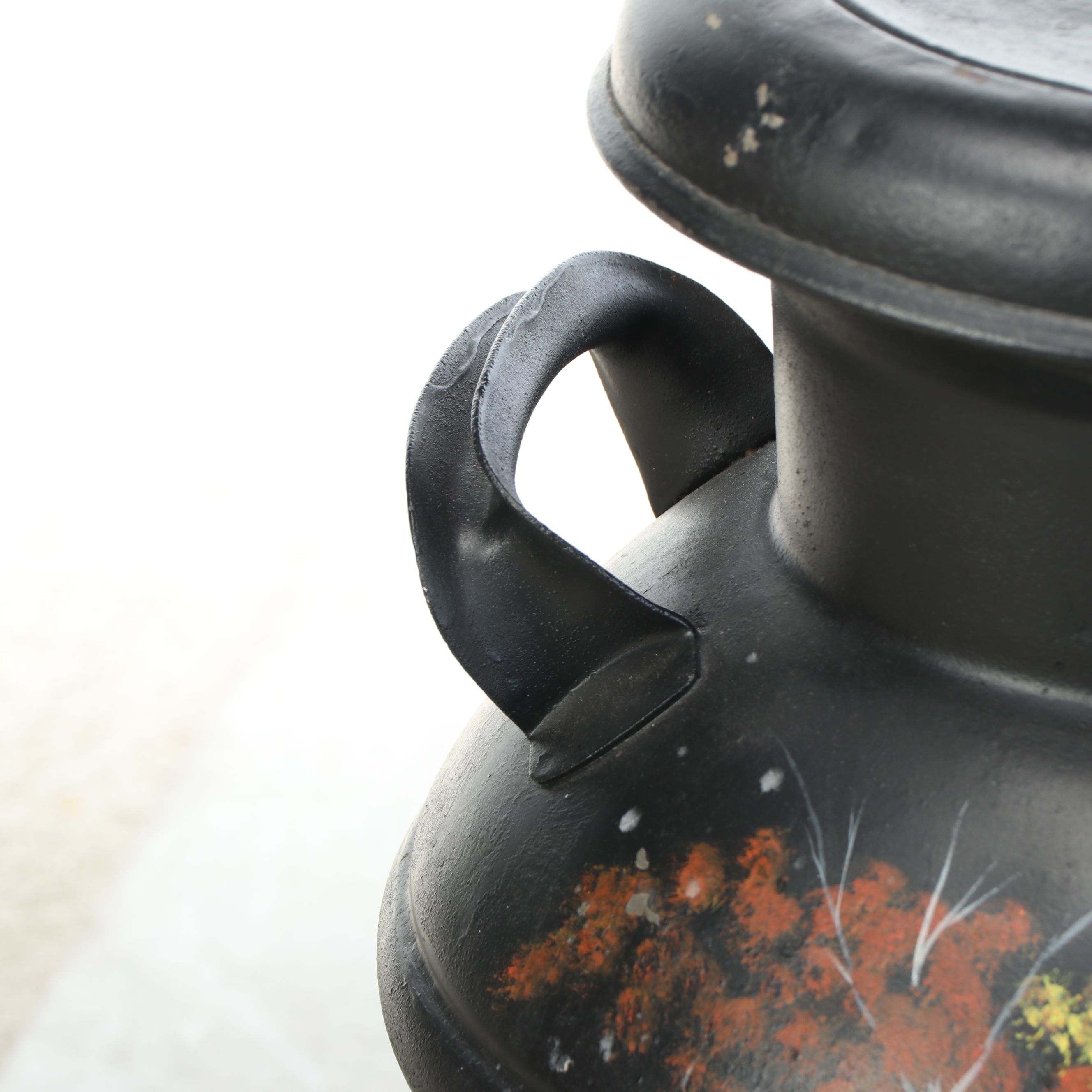 Hand-Painted Pastoral Winter and Fall Scene Milk Jug, 20th Century