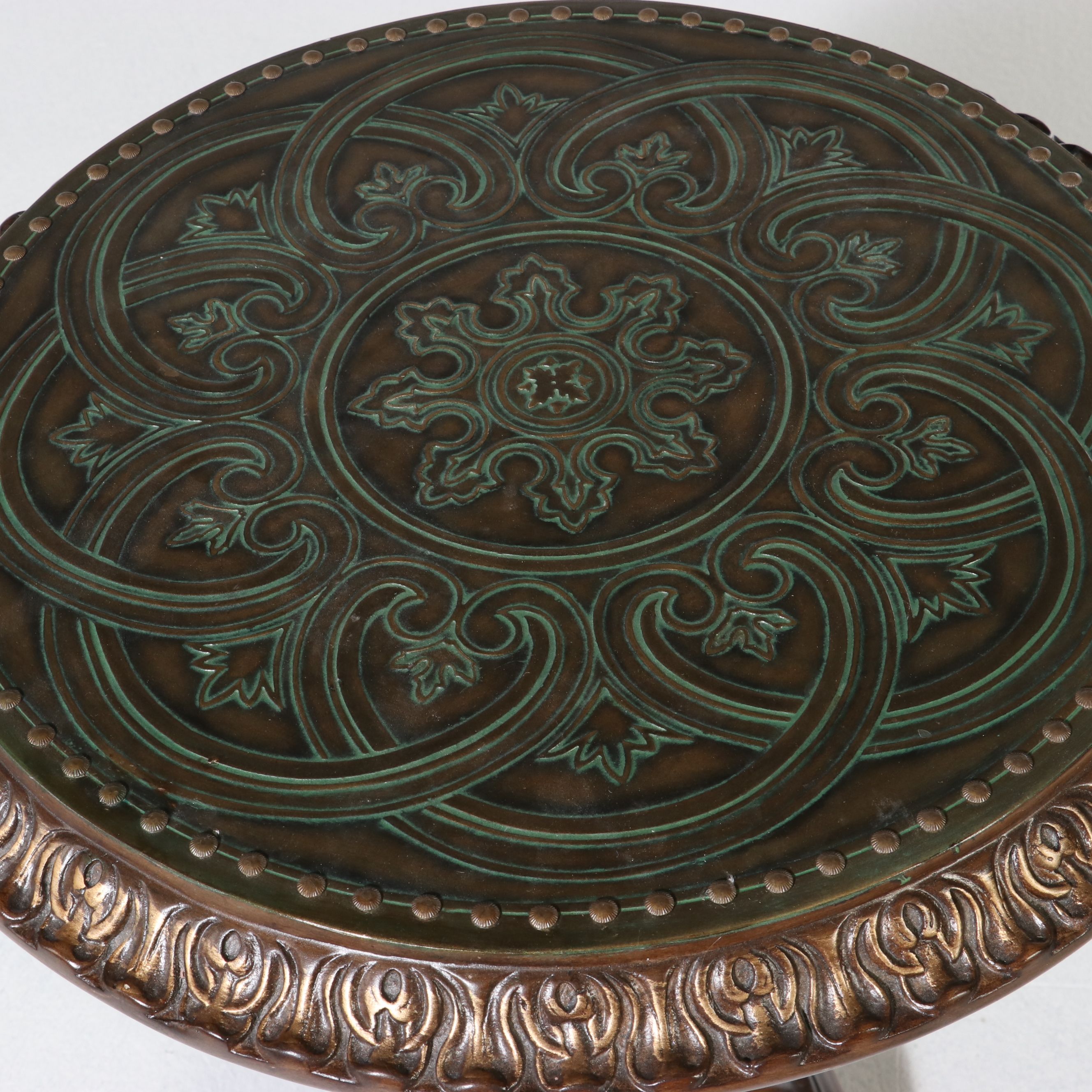 Pulaski Furniture Neoclassical Style Embossed Metal Top Pedestal Table