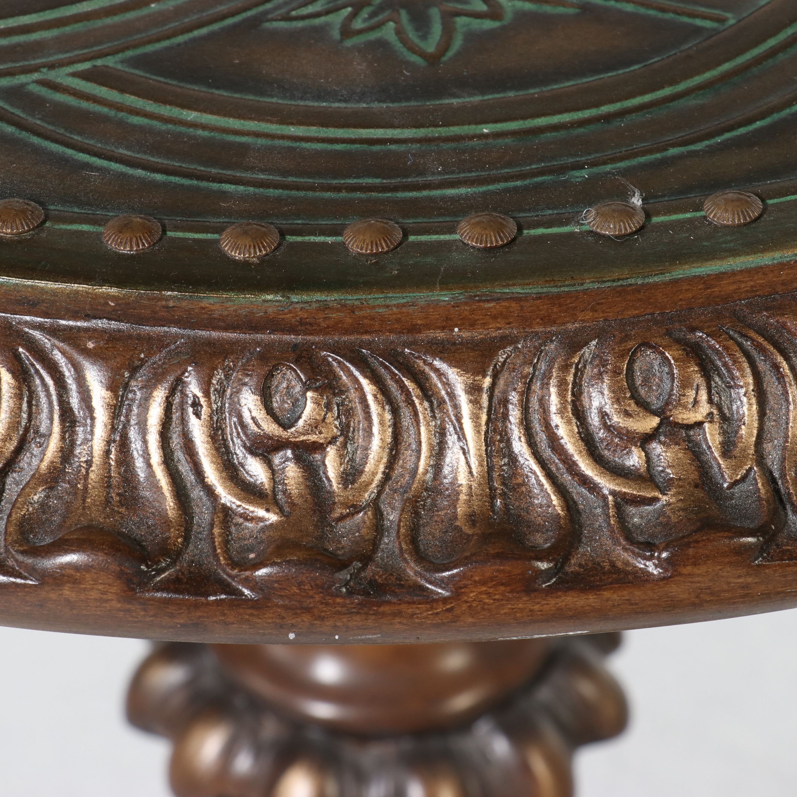Pulaski Furniture Neoclassical Style Embossed Metal Top Pedestal Table