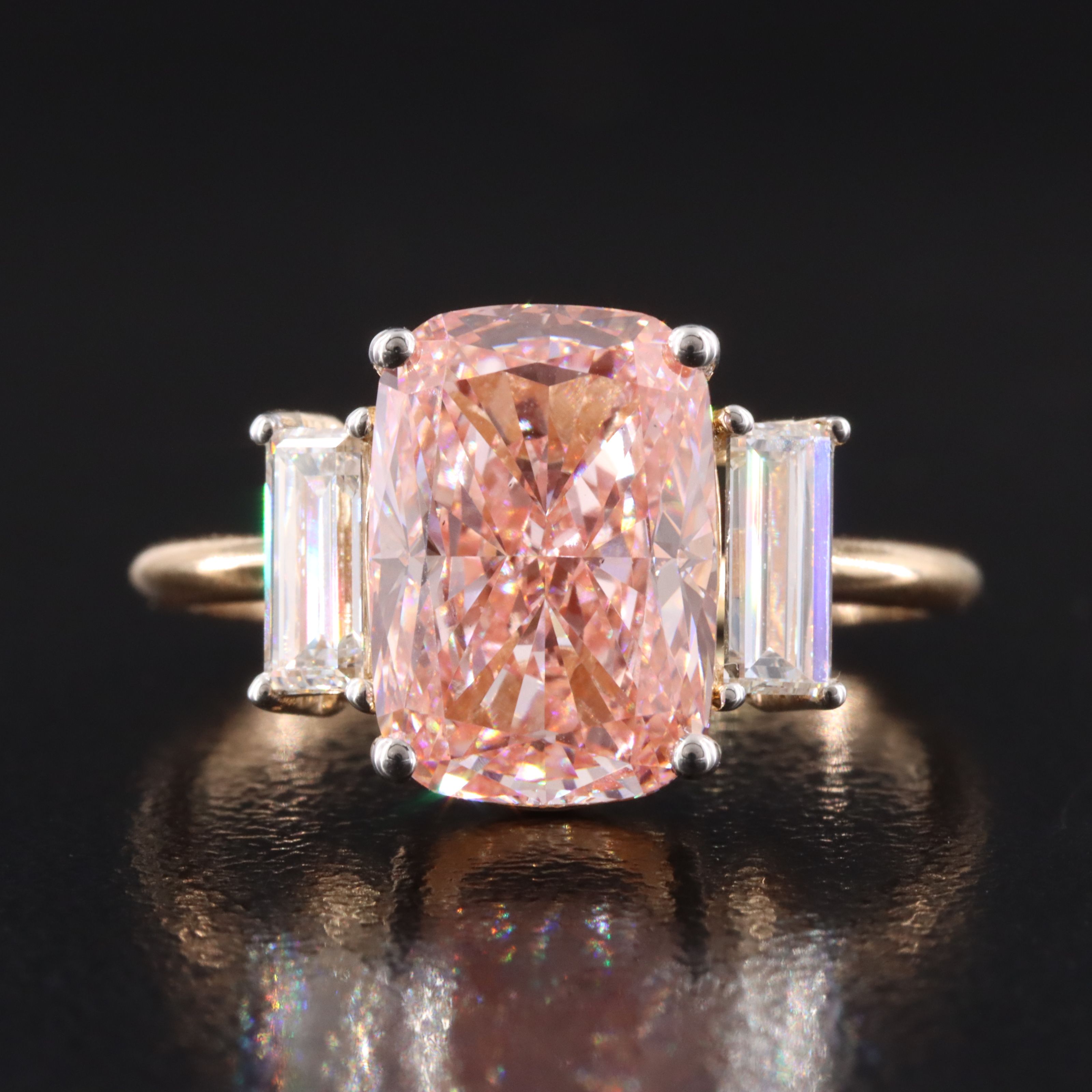 18K 4.07 CTW Lab Grown Diamond Ring with Fancy Vivid Pink Center and IGI Report