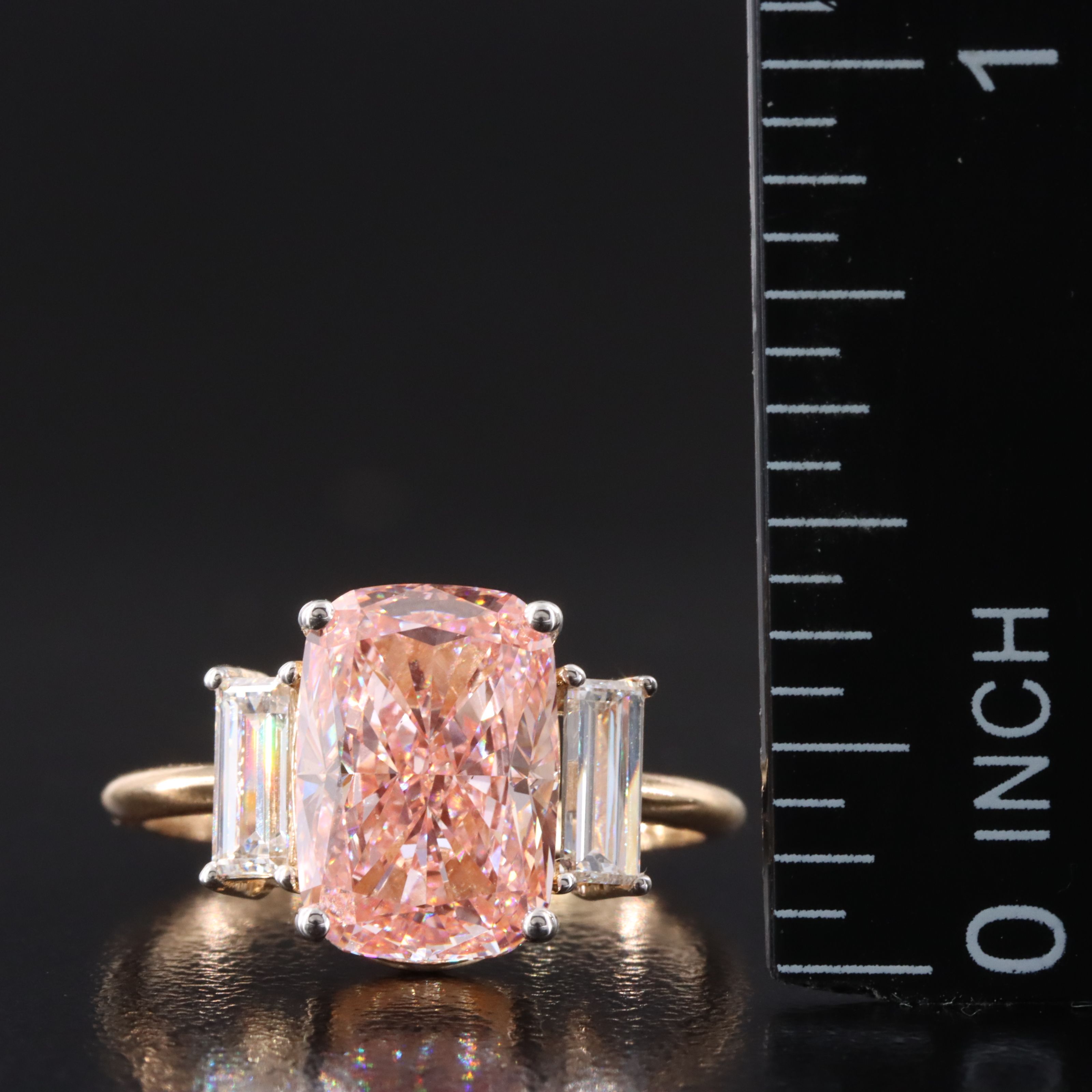 18K 4.07 CTW Lab Grown Diamond Ring with Fancy Vivid Pink Center and IGI Report