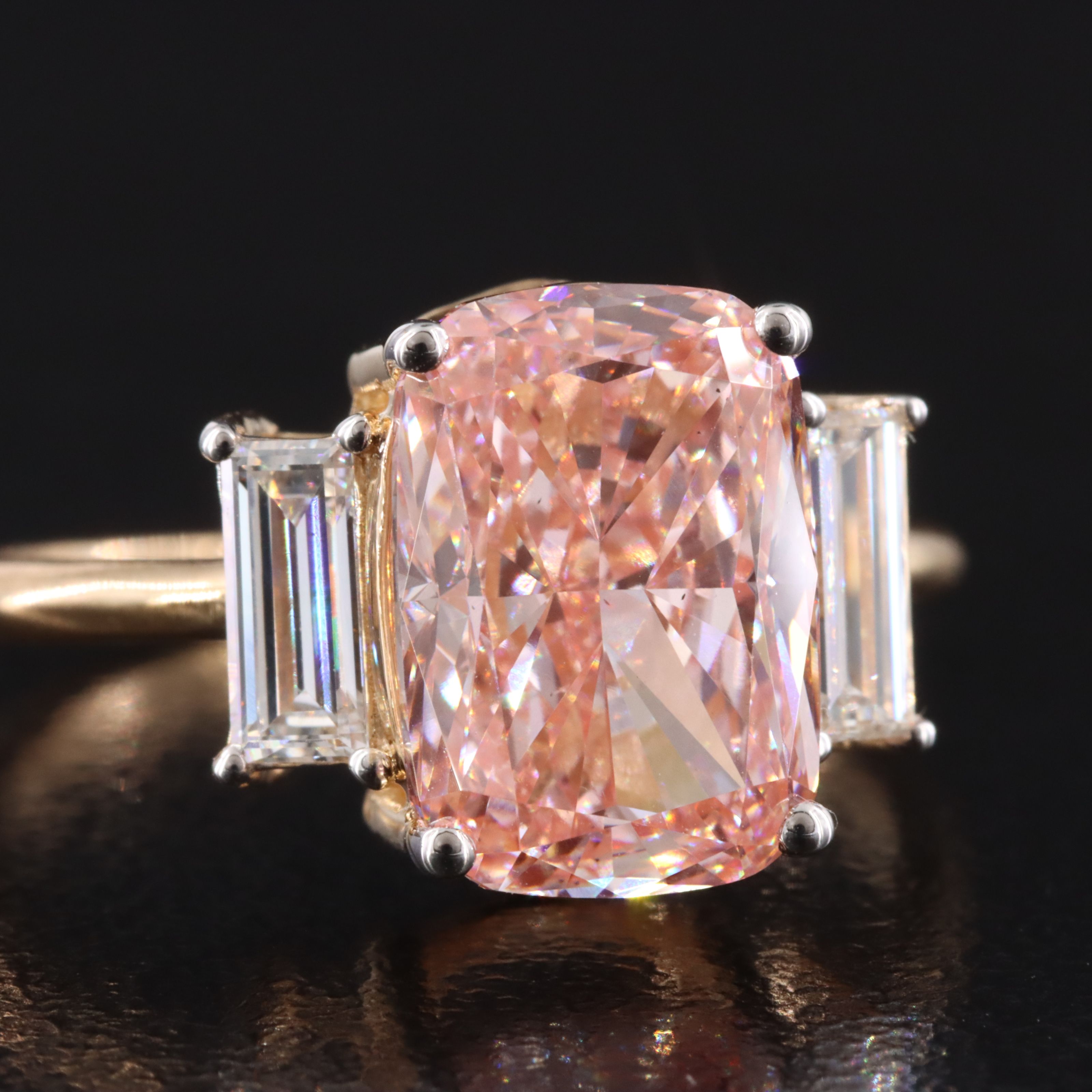 18K 4.07 CTW Lab Grown Diamond Ring with Fancy Vivid Pink Center and IGI Report