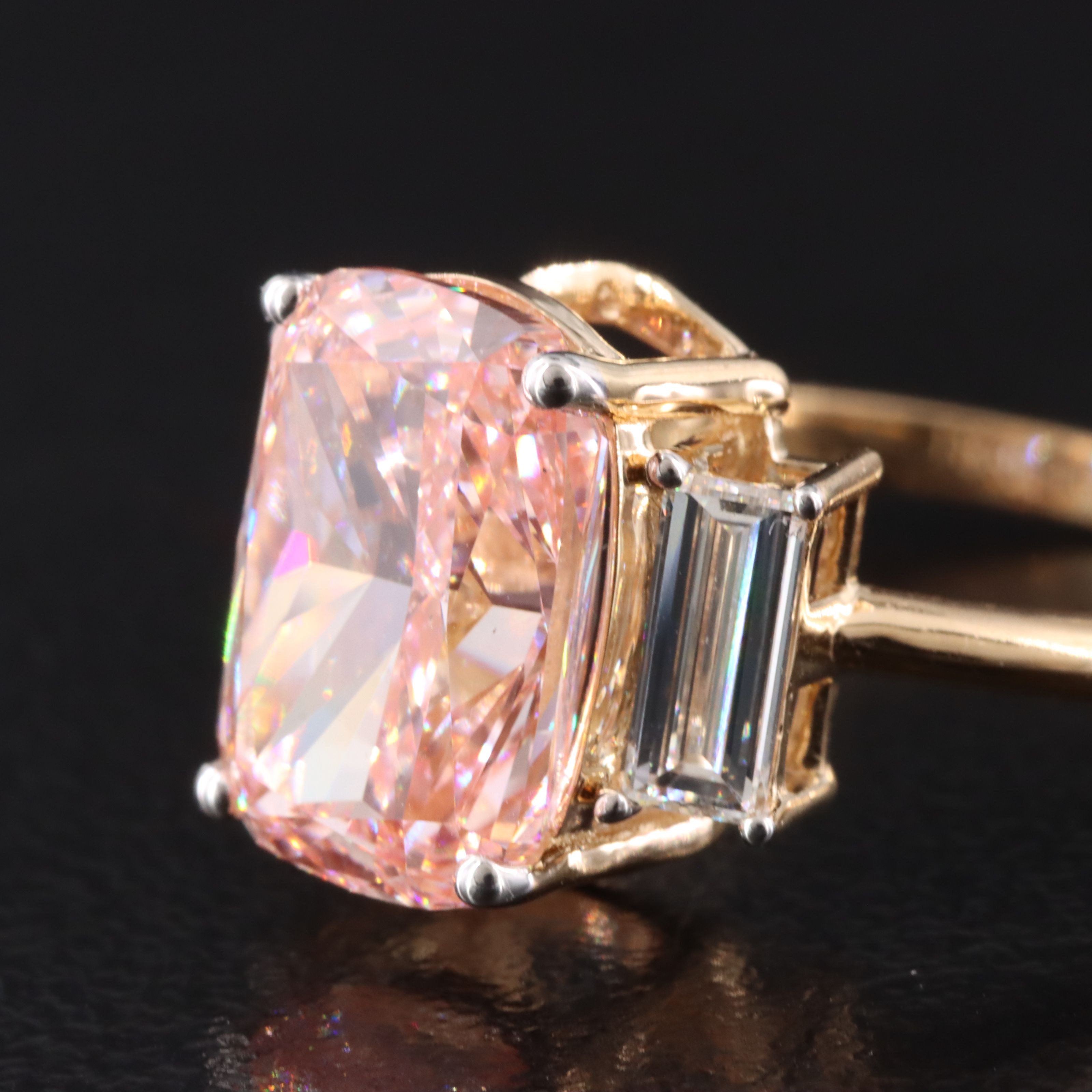 18K 4.07 CTW Lab Grown Diamond Ring with Fancy Vivid Pink Center and IGI Report