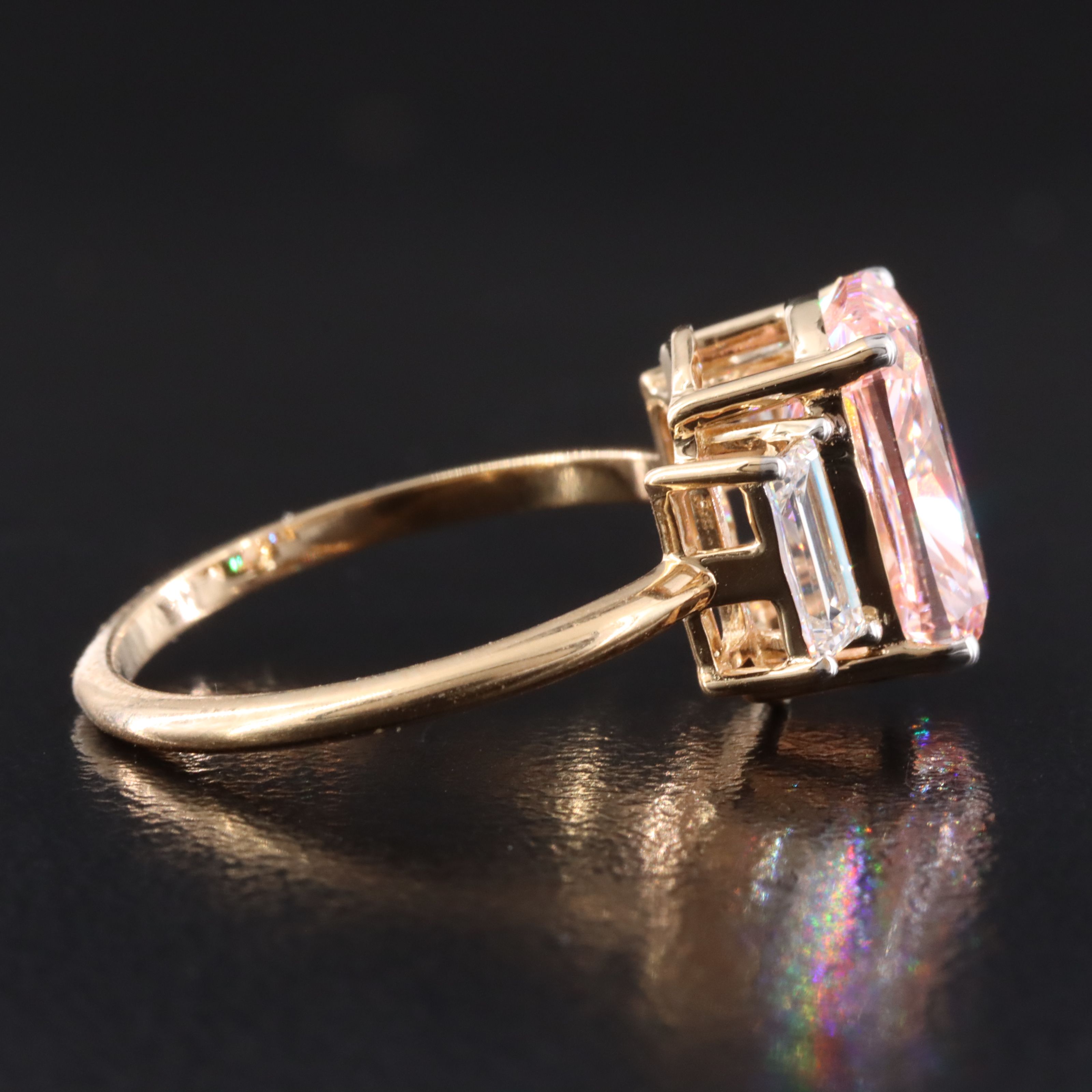 18K 4.07 CTW Lab Grown Diamond Ring with Fancy Vivid Pink Center and IGI Report