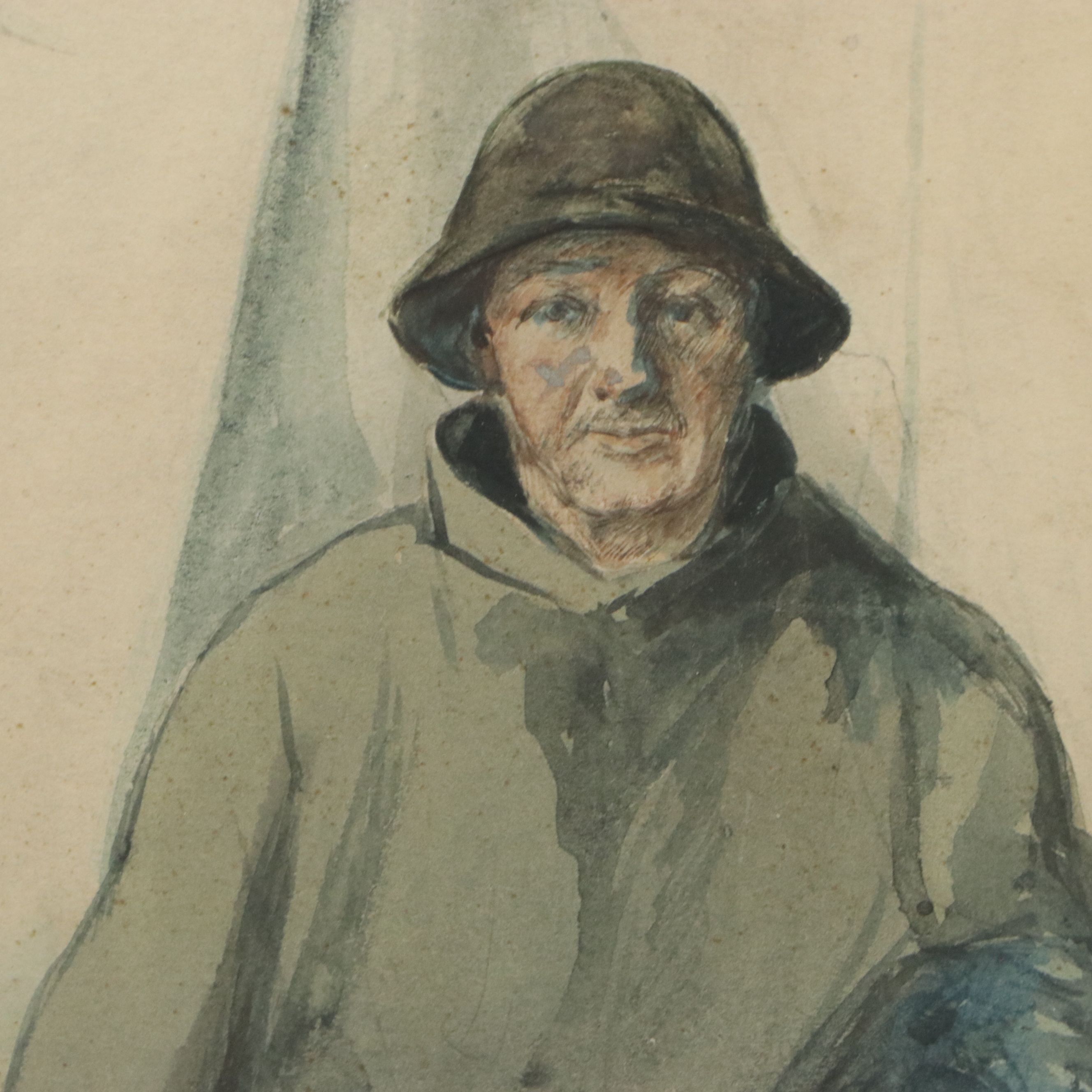 Charles C. Svendsen Watercolor Painting of Fisherman, Early to Mid-20th Century