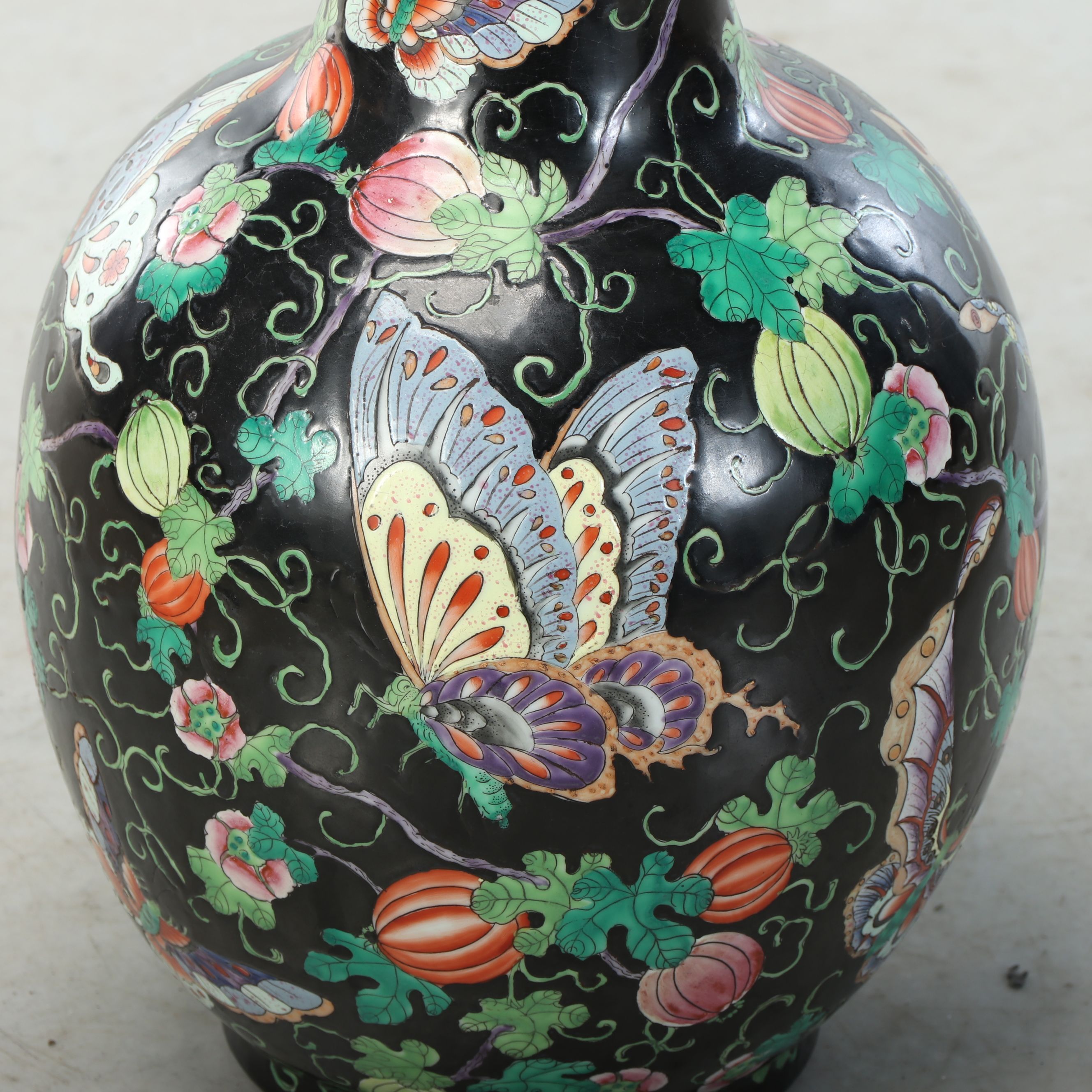 Chinese Famille Noire Enameled Butterfly Vase