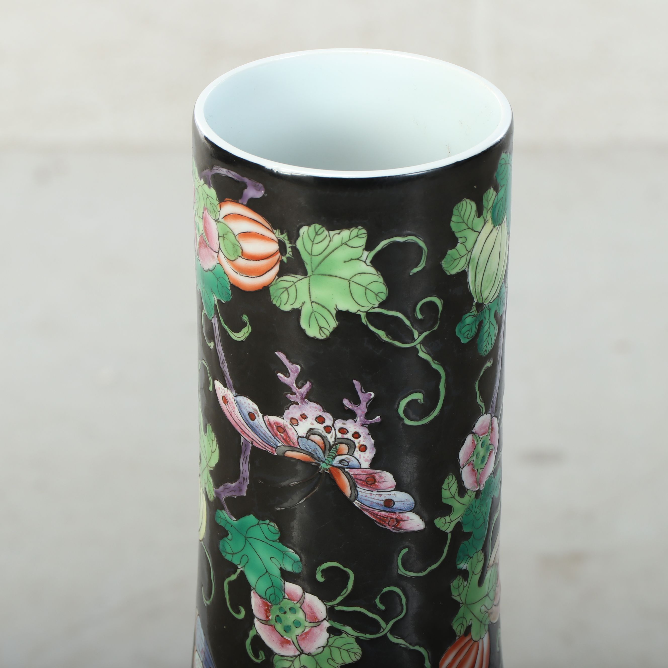 Chinese Famille Noire Enameled Butterfly Vase