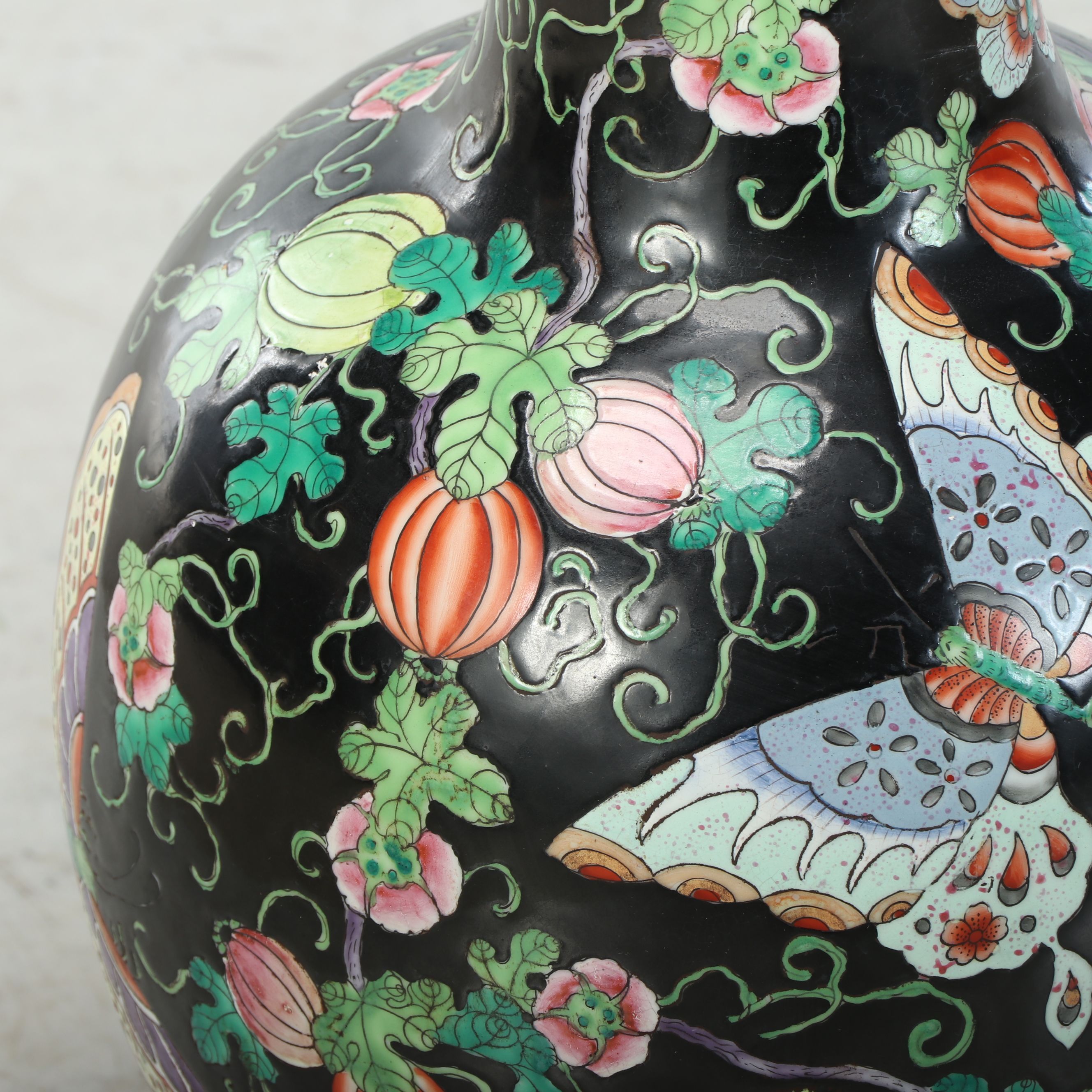 Chinese Famille Noire Enameled Butterfly Vase