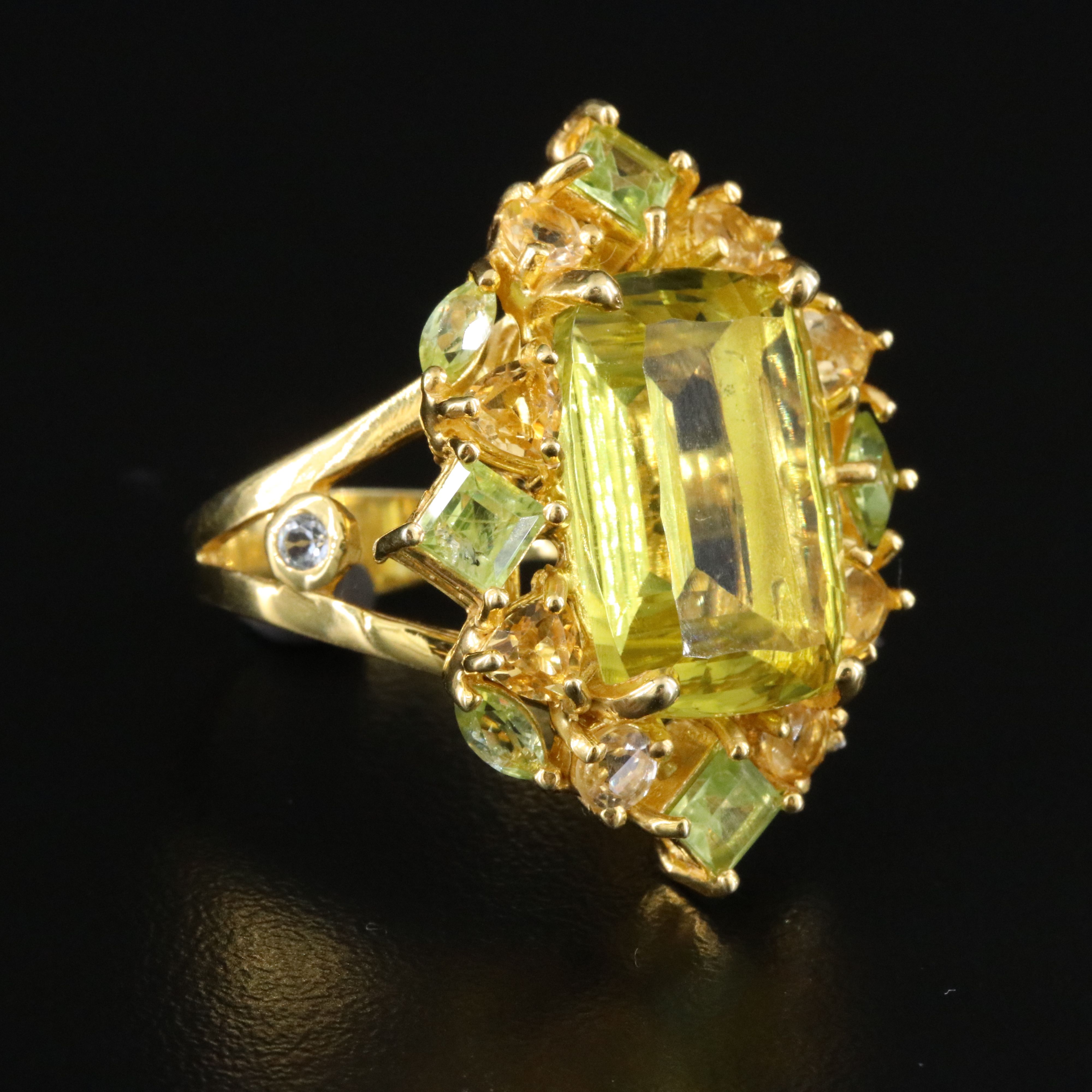 Sterling Citrine, Peridot and Topaz Ring