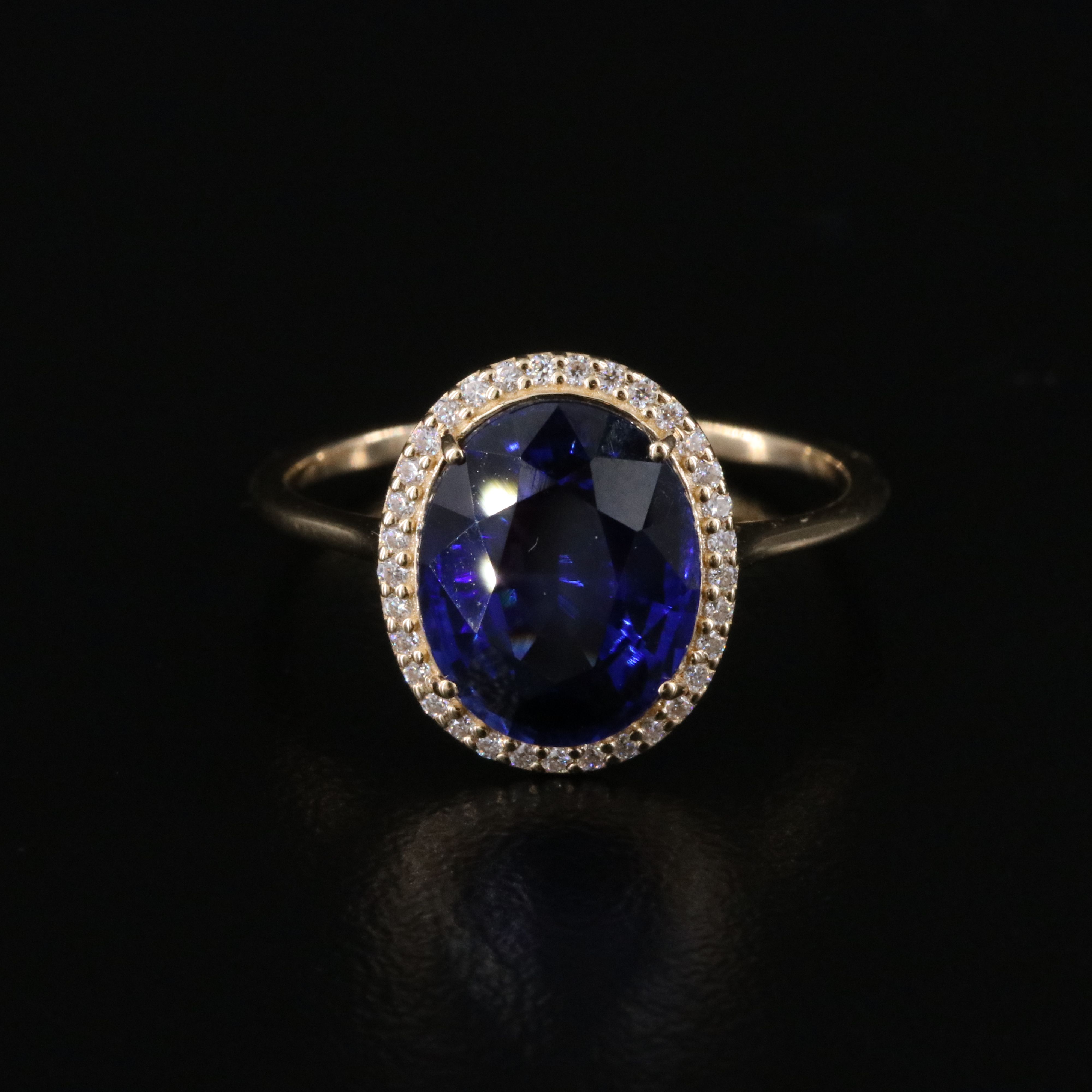 14K 3.48 CT Lab Grown Sapphire and Moissanite Halo Ring