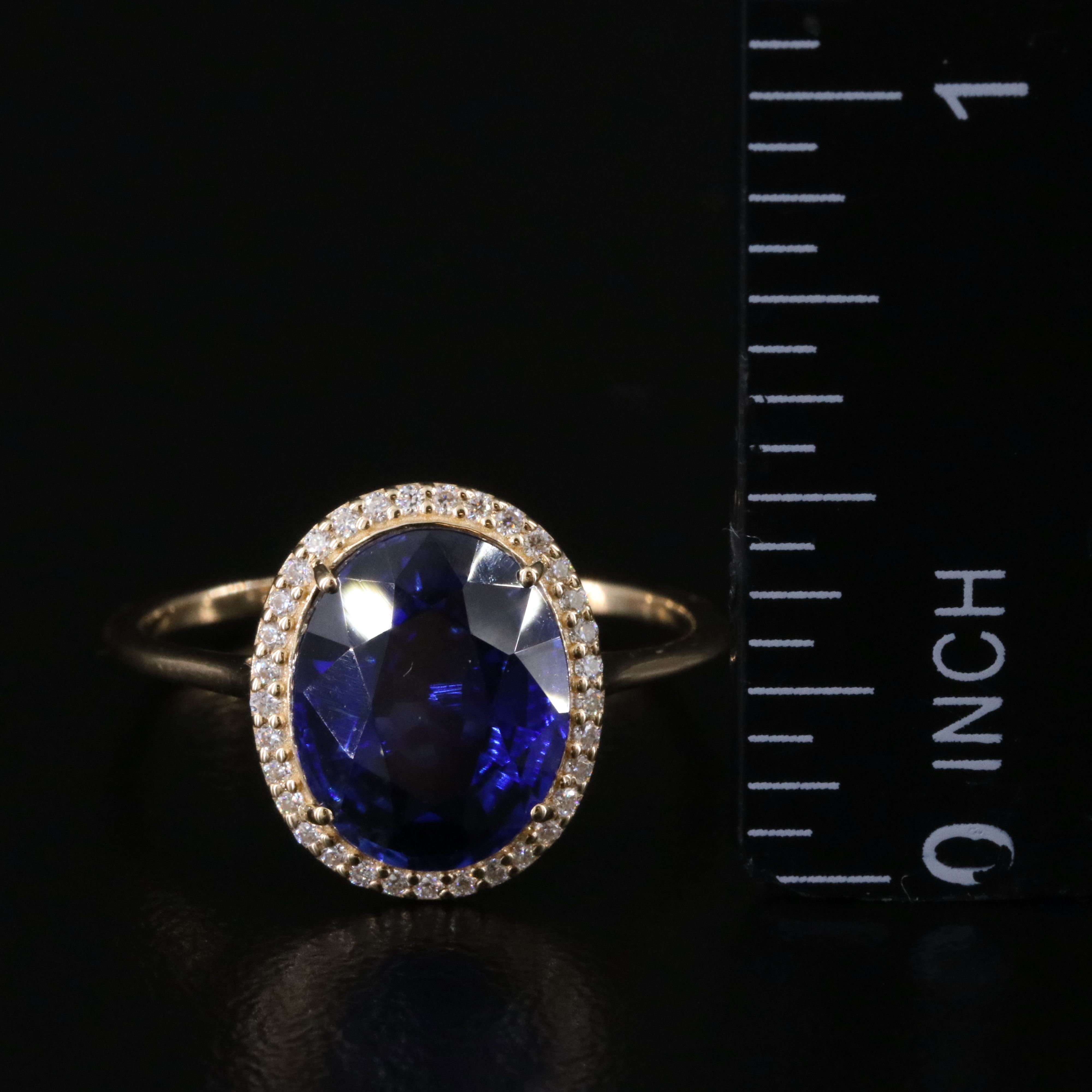 14K 3.48 CT Lab Grown Sapphire and Moissanite Halo Ring