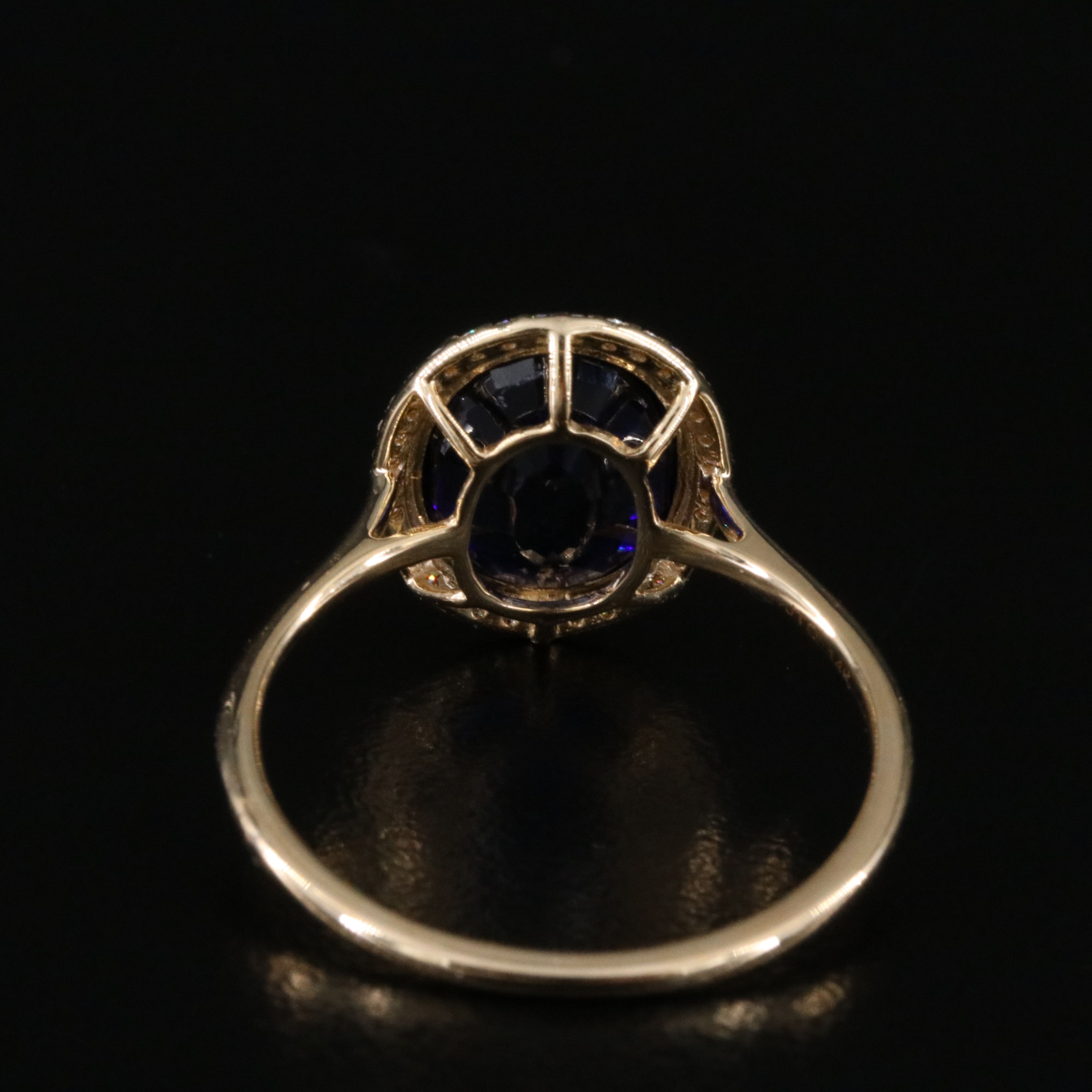 14K 3.48 CT Lab Grown Sapphire and Moissanite Halo Ring